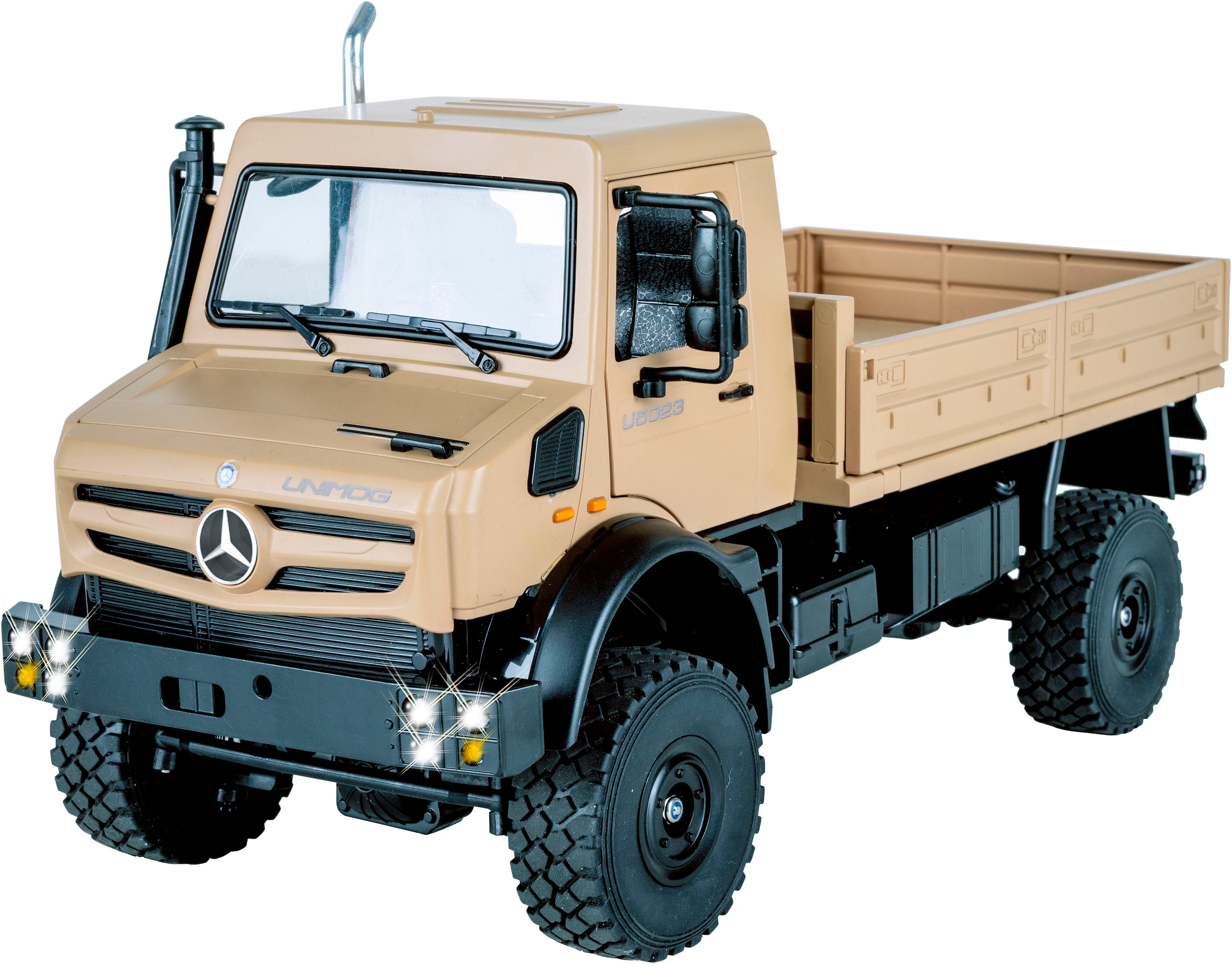 Jamara RC-LKW »Mercedes-Benz Unimog U5023 beige 2,4GHz« LED-Licht; Maßstab 1:14