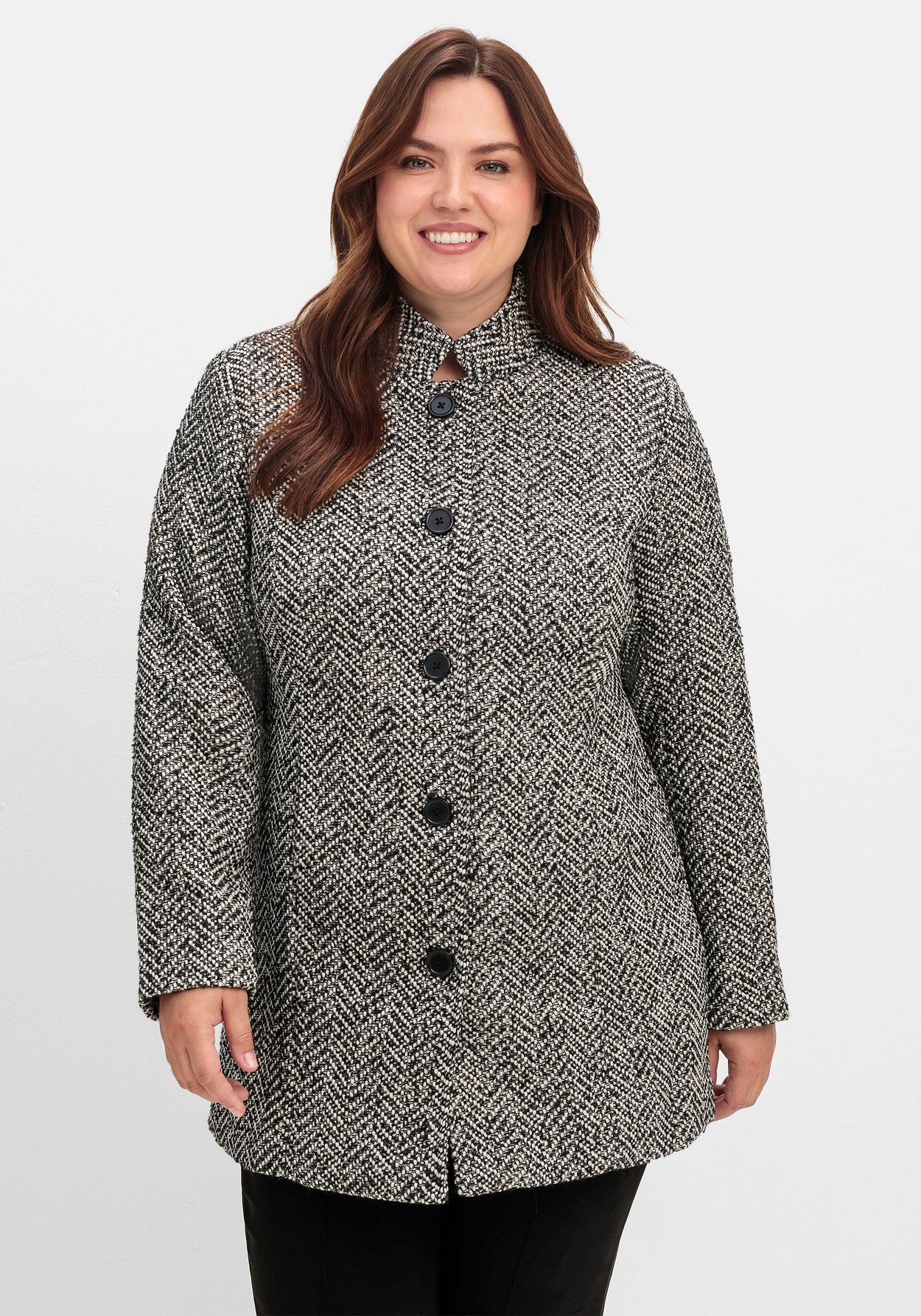 Sheego Langjacke »Bouclé-Jacke mit Stehkragen, im Fischgrätmuster«
