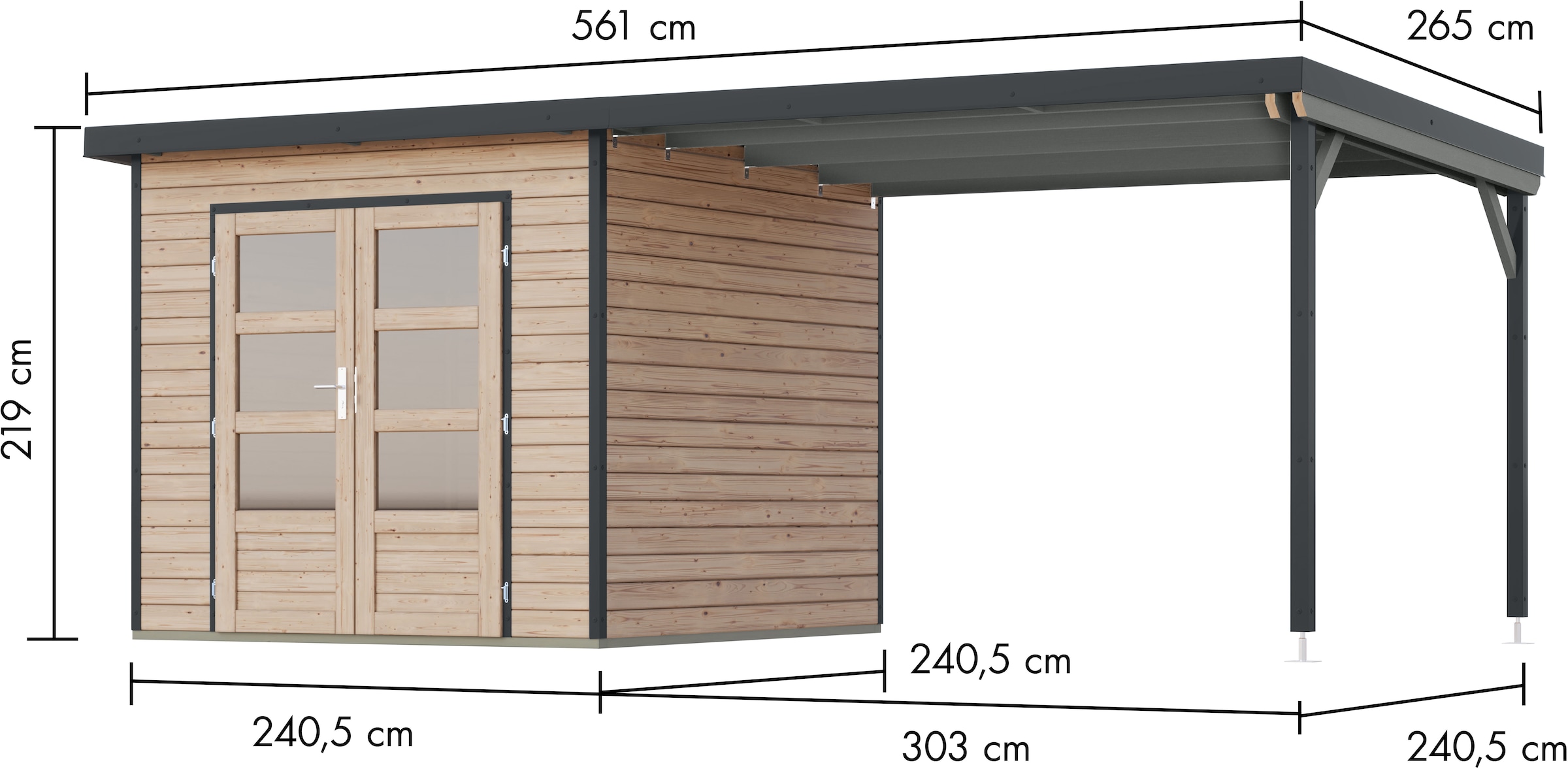 Karibu Gartenhaus »Plutino 3  SET, in verschiedenen Farben« inkl. Anbaudach