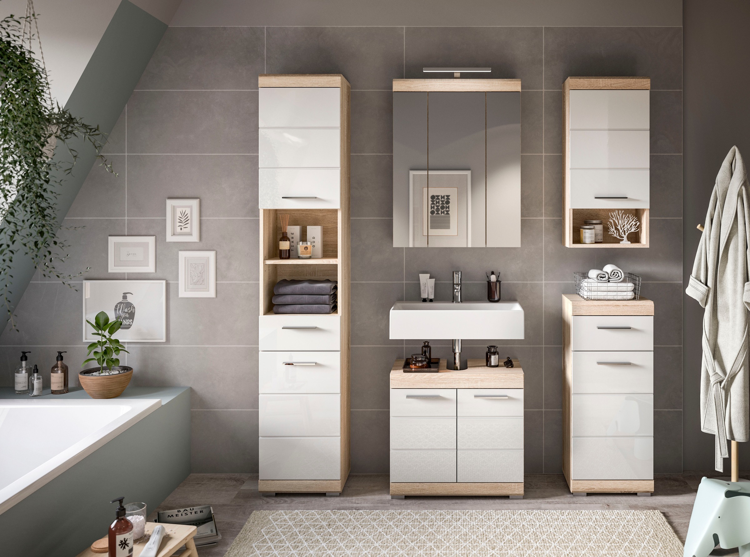INOSIGN Badmöbel-Set »Siena, 2 tlg., bestehend aus: Waschbeckenunterschrank, Spiegelschrank«, (Set, 2 St.), in verschiedenen Farben erhältlich, Badmöbel, Kombination, Badezimmer