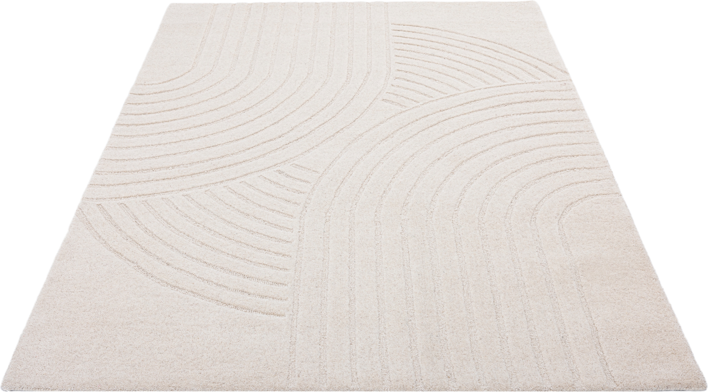 OTTO home Wollteppich »Gabbo Design, Handgefertigt, Teppich,  reine Wolle,« rechteckig 14 mm Höhe Hoch-Tief-Effekt, reine Wolle, Scandi-Look, Naturfaser
