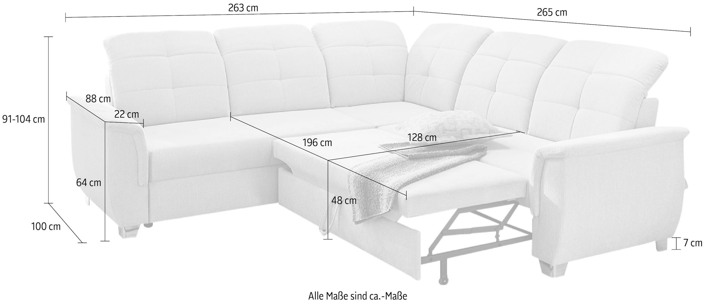 Jockenhöfer Gruppe Ecksofa Udine, verstellbare Kopfteile, Gästebett- und Relaxfunktion
