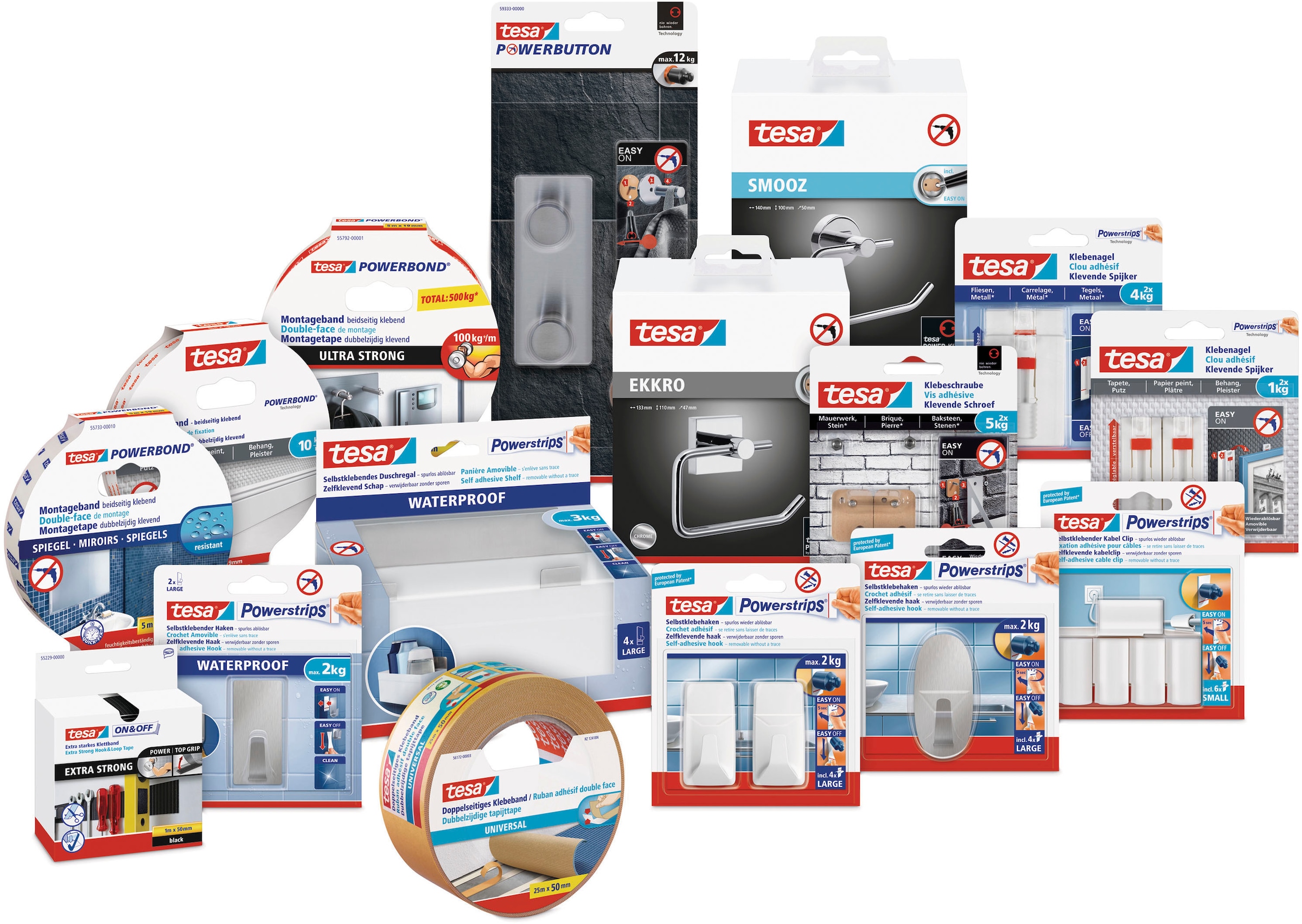 tesa Toilettenpapierhalter »EKKRO Ersatzrollenhalter ohne Bohren - 5 cm  : 12,5 cm  : 5 cm« selbstklebender WC-Rollenhalter - chrom - silber glänzend