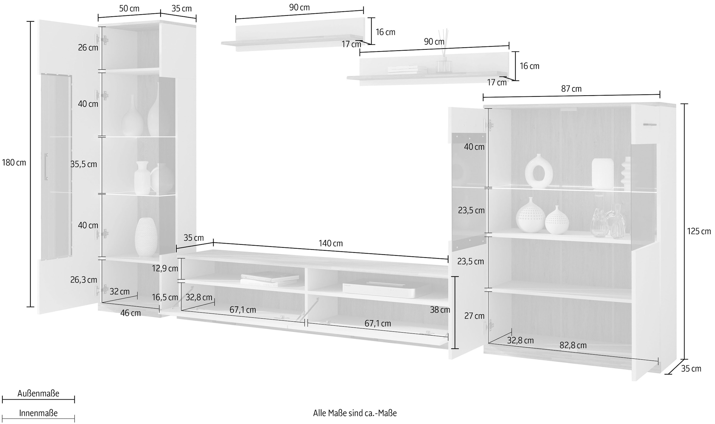 Home affaire Wohnwand »Ribe Wohnwand Set-5 St.« Set, 5 Stk. tlg.