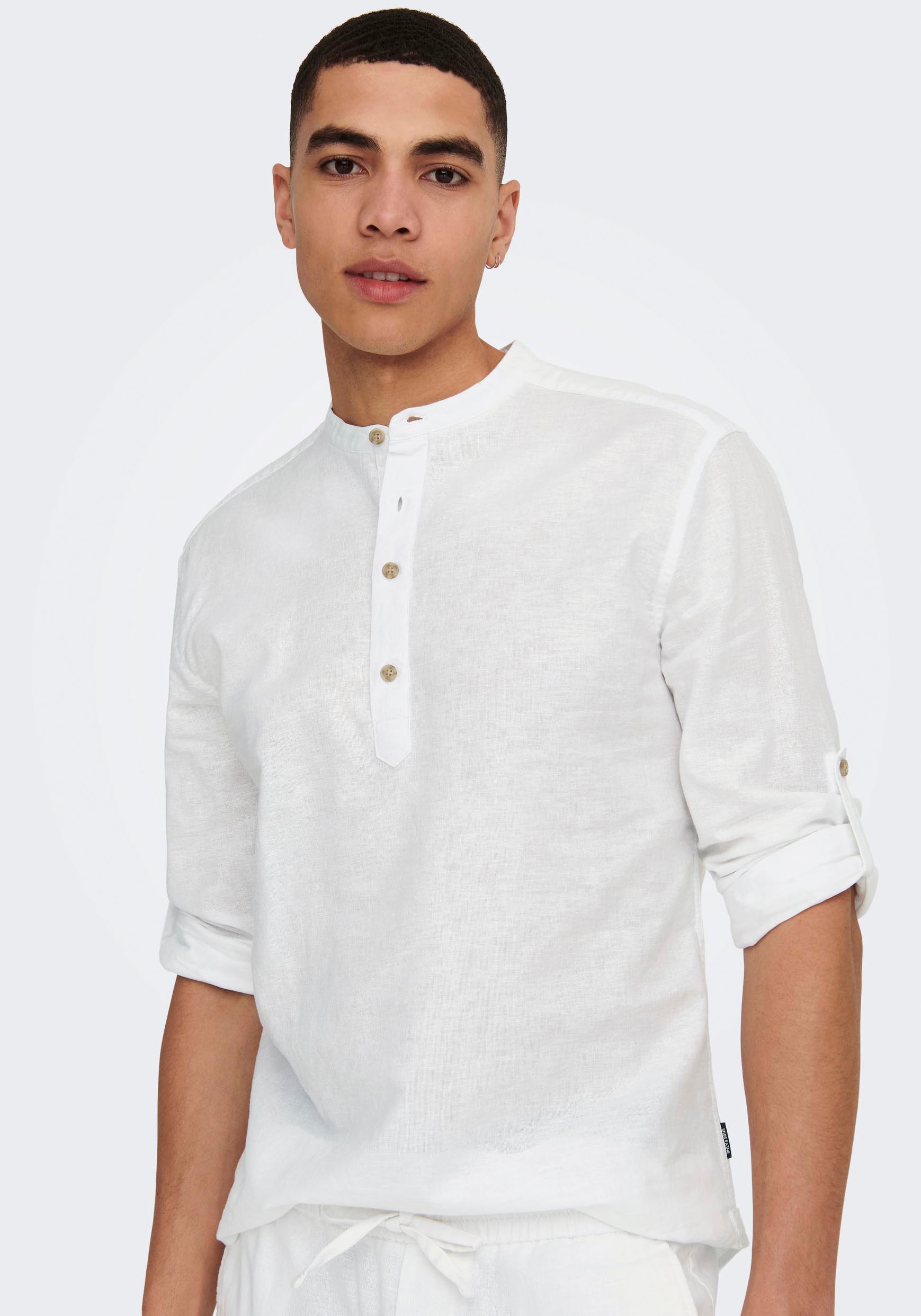 ONLY & SONS Langarmhemd »ONSCAIDEN LS HALFPLACKT LINEN SHIRT«
