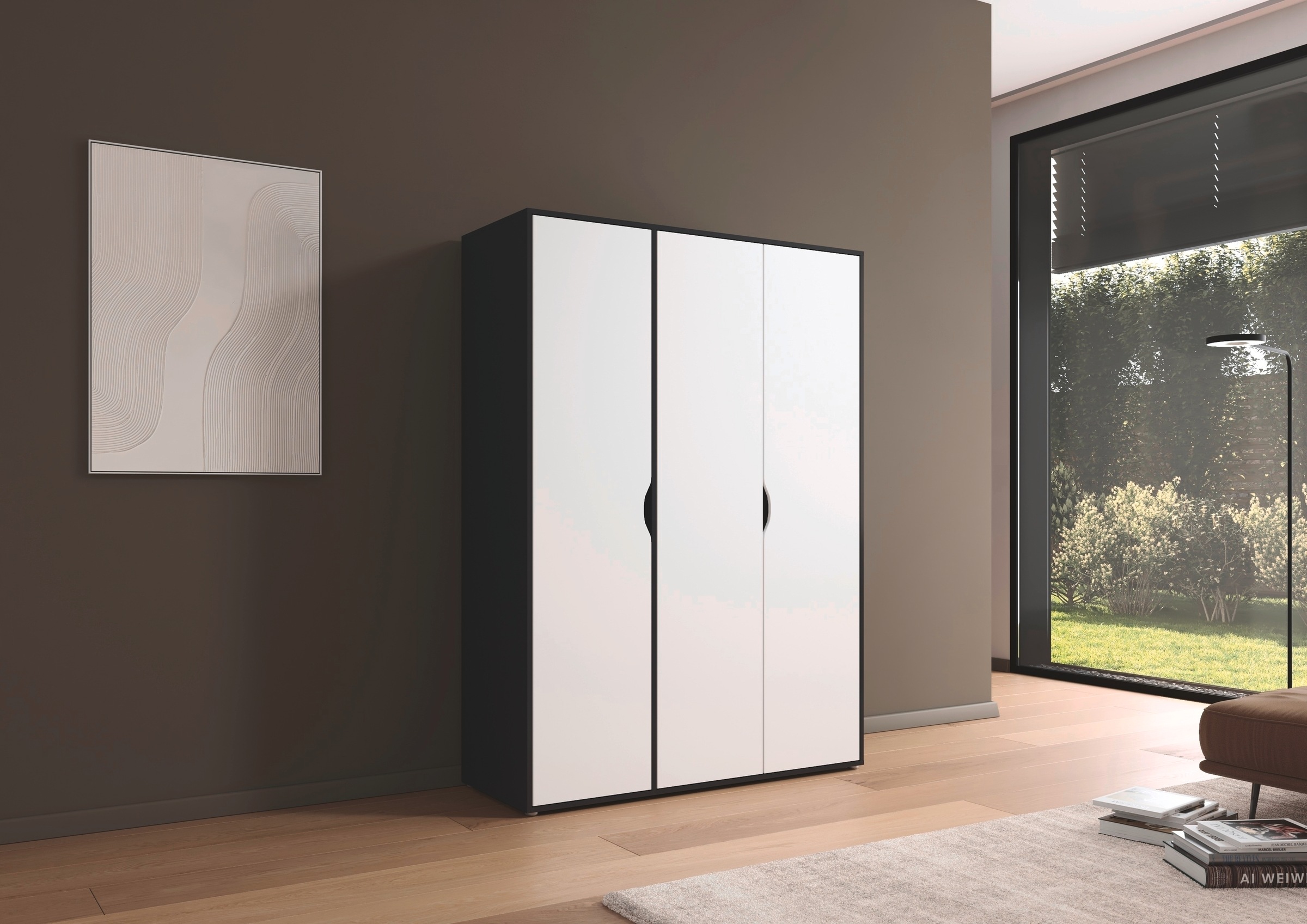 rauch Drehtürenschrank »Kleiderschrank Schrank Garderobe Wäscheschrank NARAI viel Stauraum«, (in 3 verschiedenen Ausstattungen BASIC/CLASSIC/PREMIUM), Griffausfräsungen für eine grifflose Optik TOPSELLER MADE IN GERMANY