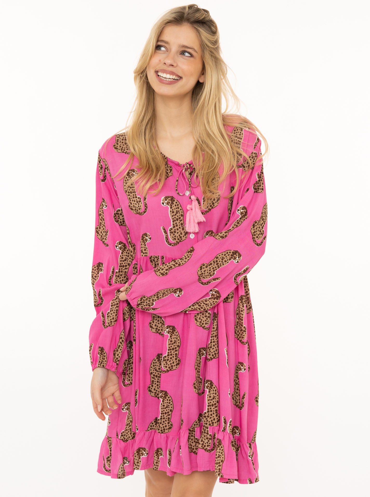 Zwillingsherz Sweatkleid »"Loevely Leopard"« Leopardenmotiv, mit Tassel, lange Ärmel, figurumspielend