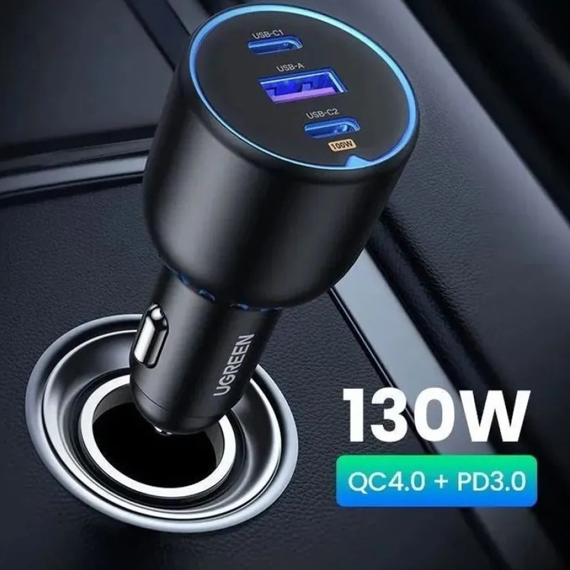 UGREEN USB-Ladegerät »130W 3-Port Fast Car Charger EC705«, 2x USB-A und 1x USB-C fürs Auto