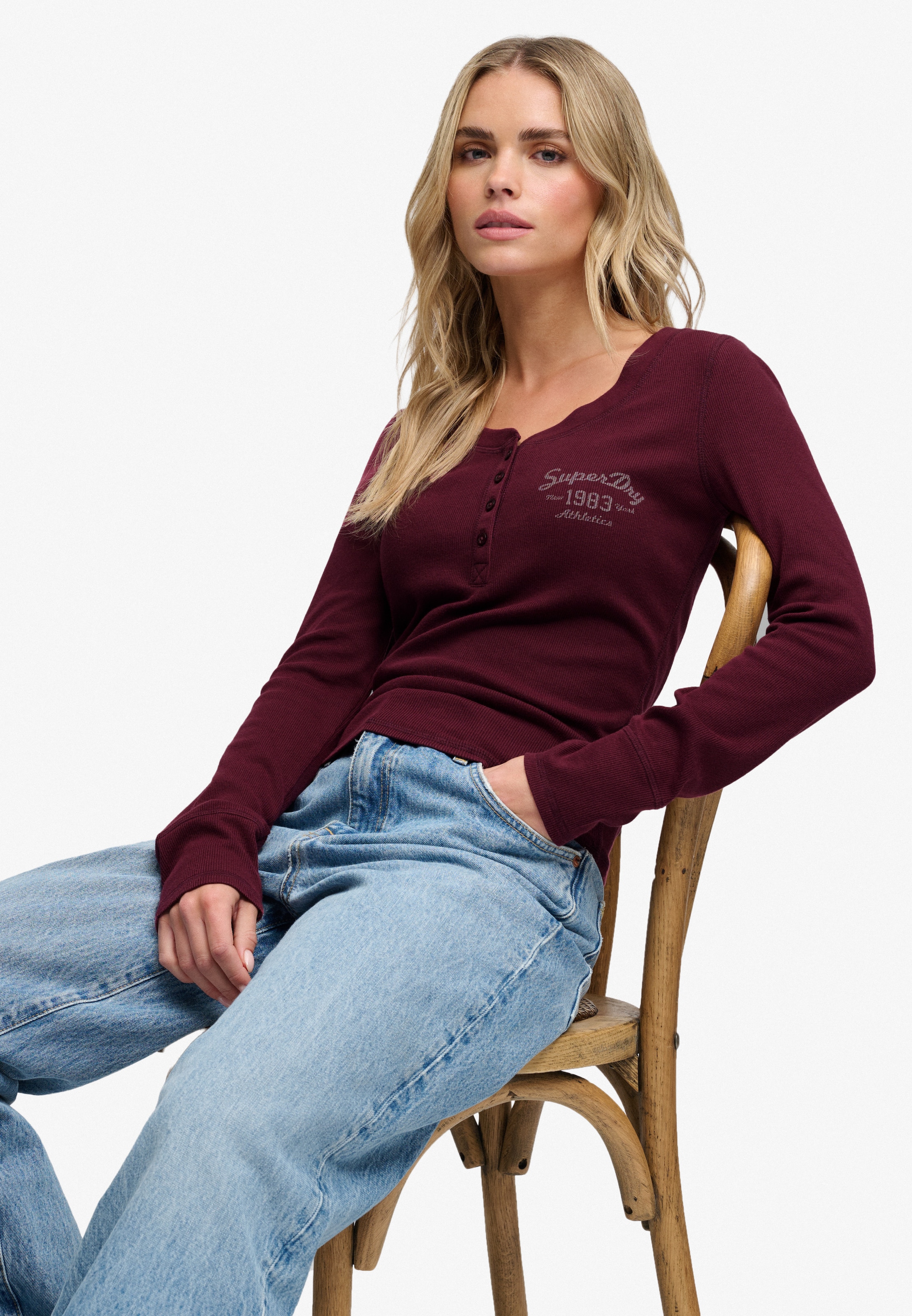 Superdry Henleyshirt »ATHLETIC BUTTON DOWN LS TOP« Baumwollmischung, skinny fit