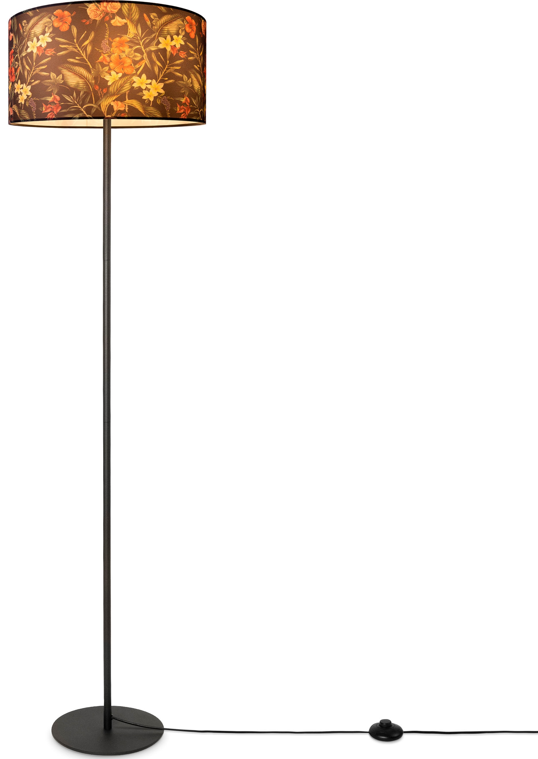 Im Trend Paco Home Stehlampe »Luca Flower«, kaufen Jahren Lampenschirm mit Muster Garantie Textil Standlampe XXL 3 Stoff Wohnzimmer | online Blumen Schirm