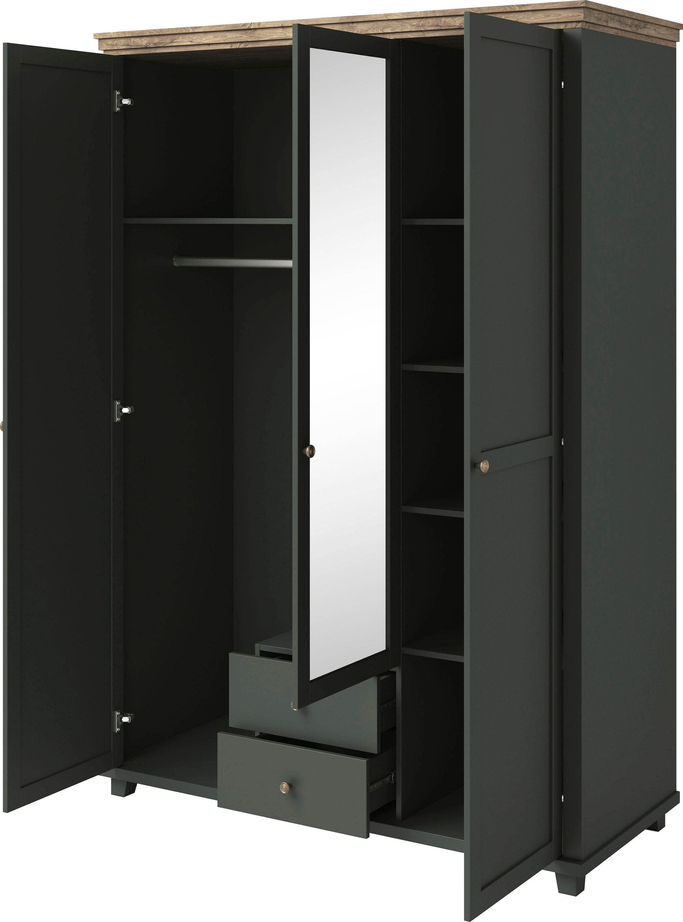 Home affaire Drehtürenschrank »Evora, Landhausschrank in 3 verschieden Größen, Türen mit Soft- Close« Kleiderschrank mit Spiegel, aus FSC®-zertifiziertem Holzwerkstoff