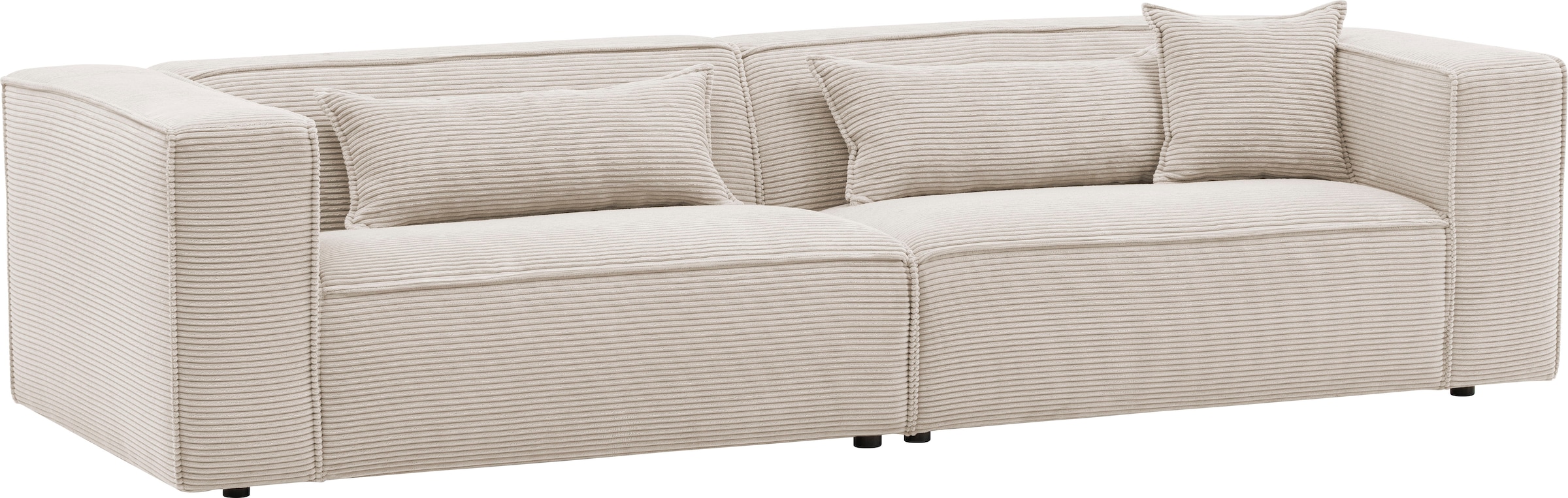 LeGer Home by Lena Gercke 3-Sitzer »PIARA, Couch mit Kedernaht, Sofa in Cord oder Leinenoptik«, schwarze Füße, bequemer Sitzkomfort