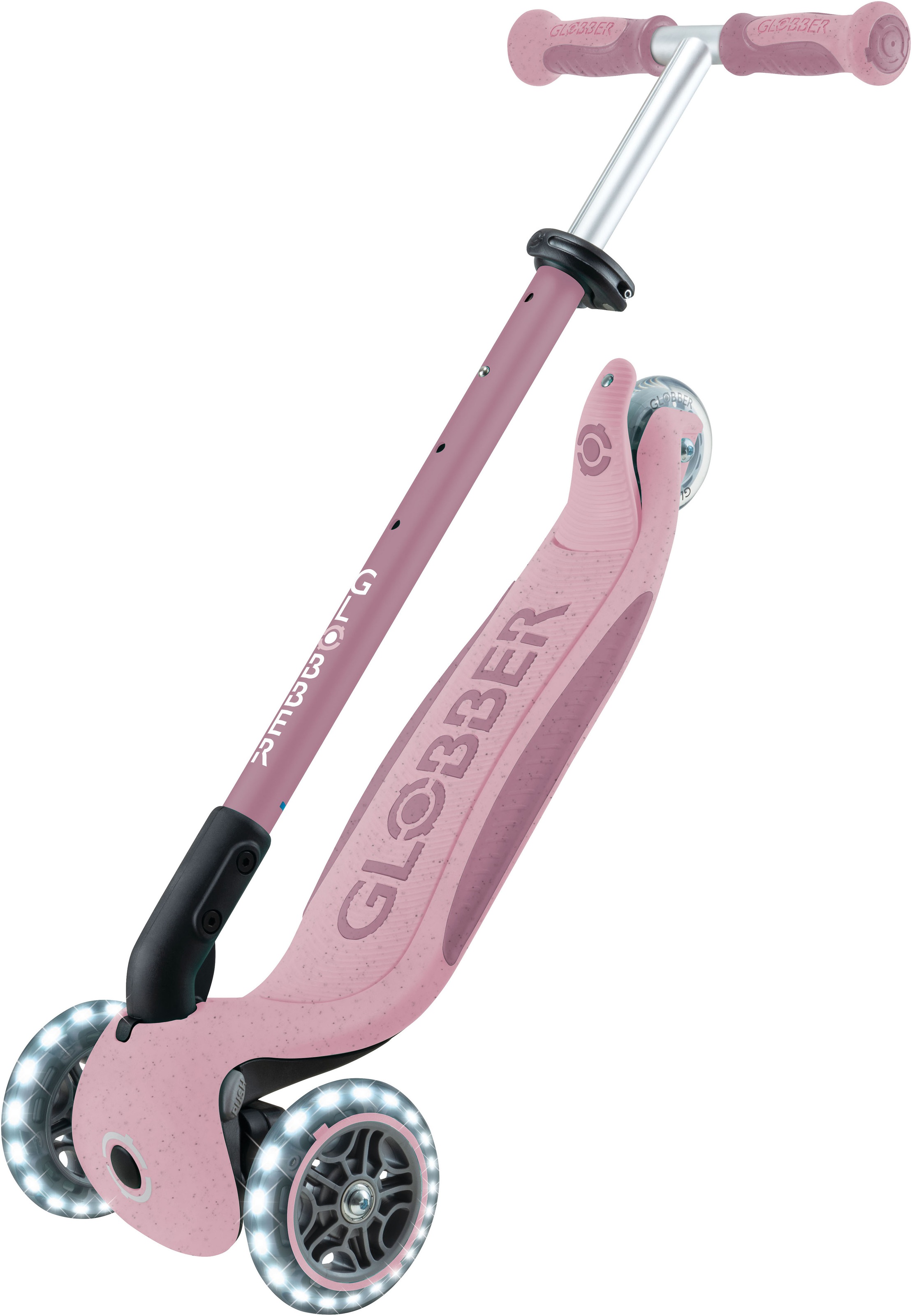 Globber Tretroller »GO-UP DELUXE LIGHTS ECO 360, mit Leuchtrollen« Aufsitzrad mit Schubstange, Laufrad und Scooter