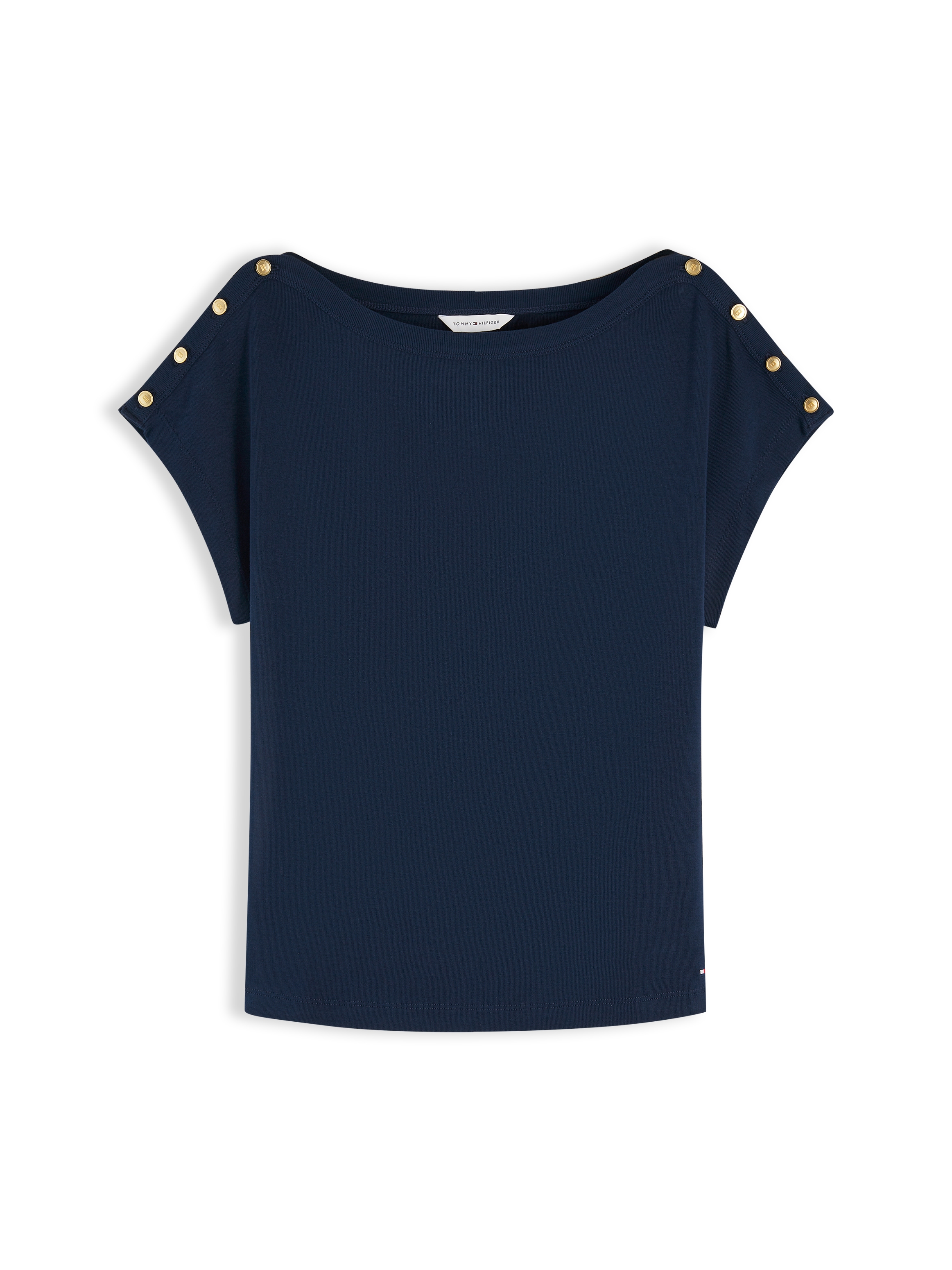 Tommy Hilfiger Kurzarmshirt »GOLD BTN CAP-SLV BOAT-NK TEE« Baumwolle, mit goldfarbenen Knöpfen