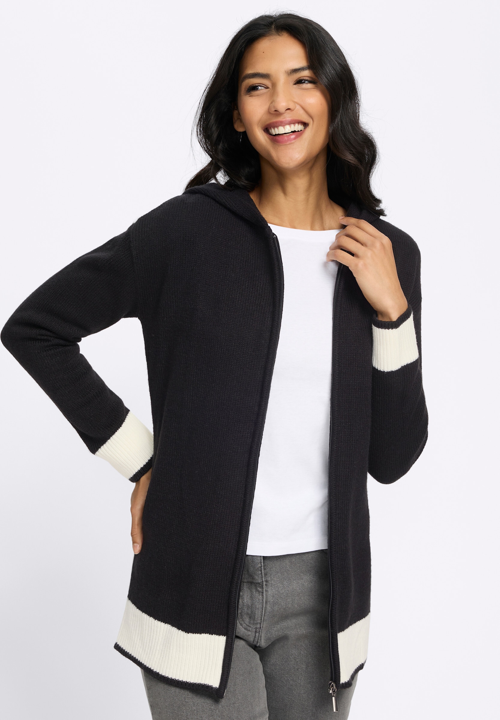 Sieh an! Strickjacke »Long-Strickjacke Longstrickjacke mit Kontrasten«