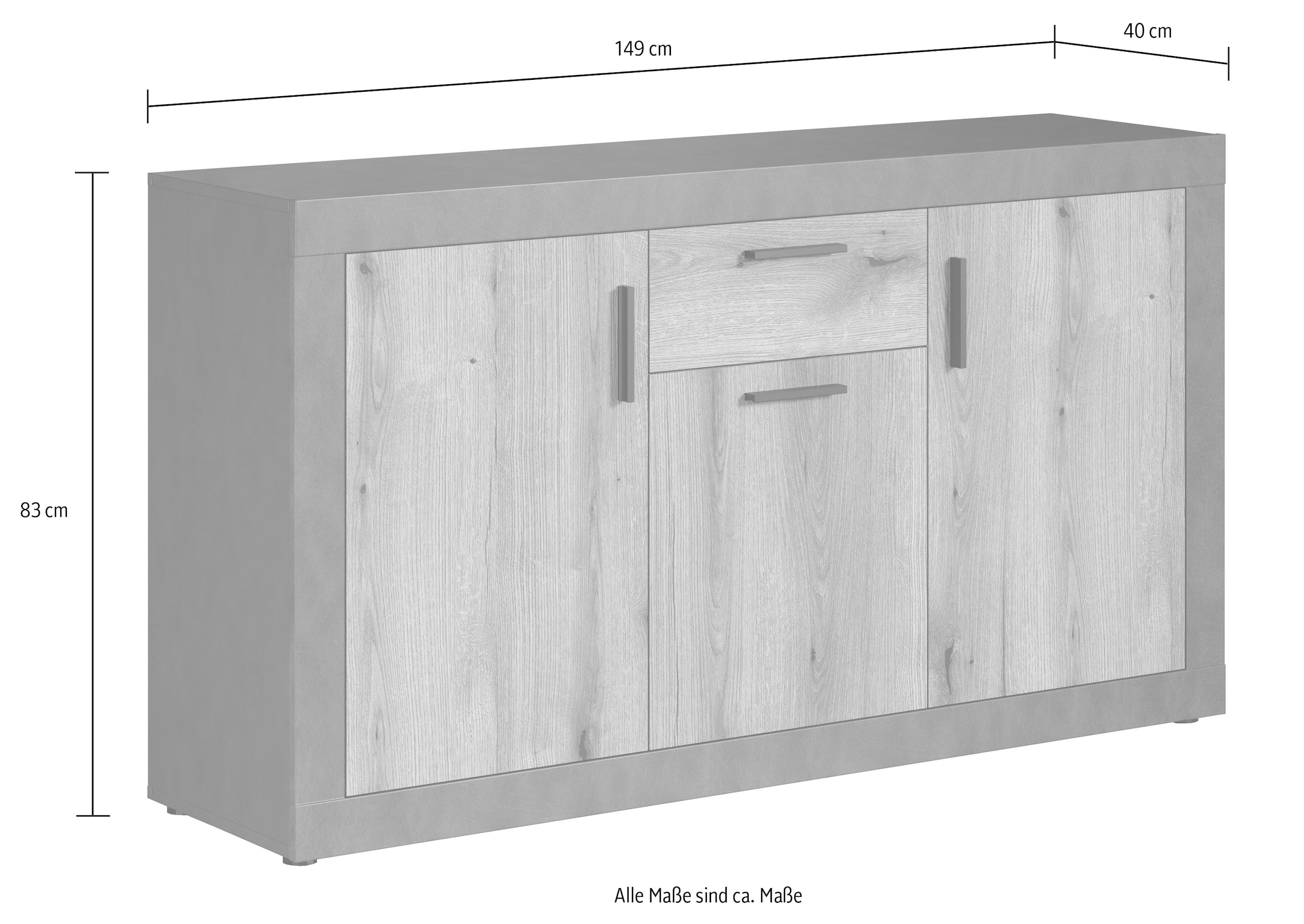 INOSIGN Sideboard »Bergen«, (Packung, 1 St.), Sideboard mit 3 Türen & 1 Schublade - (B/T/H) 149/40/83 cm