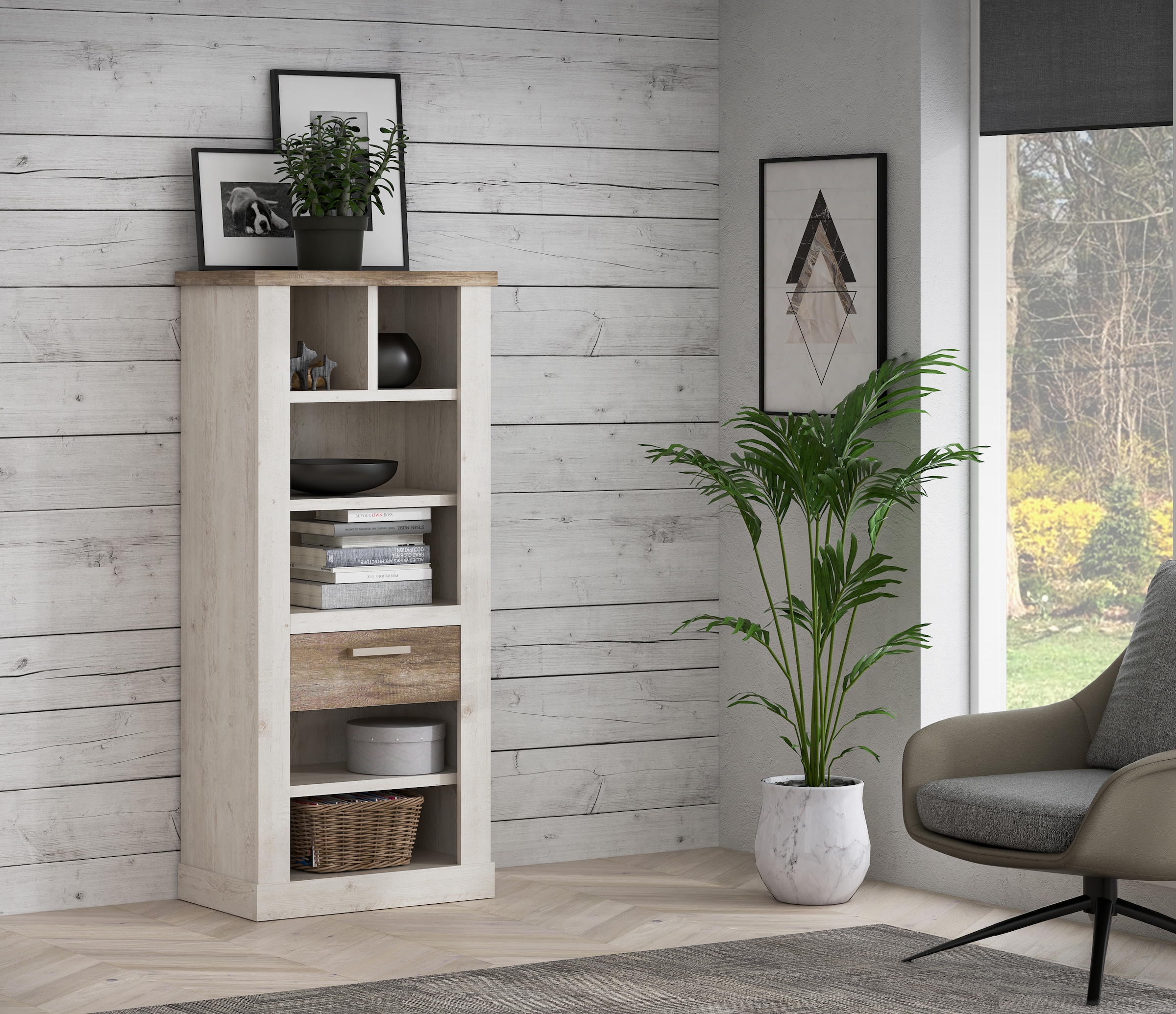 FORTE Bücherregal, Höhe 160 cm, Aktenregal mit Schublade, im Landhausstil