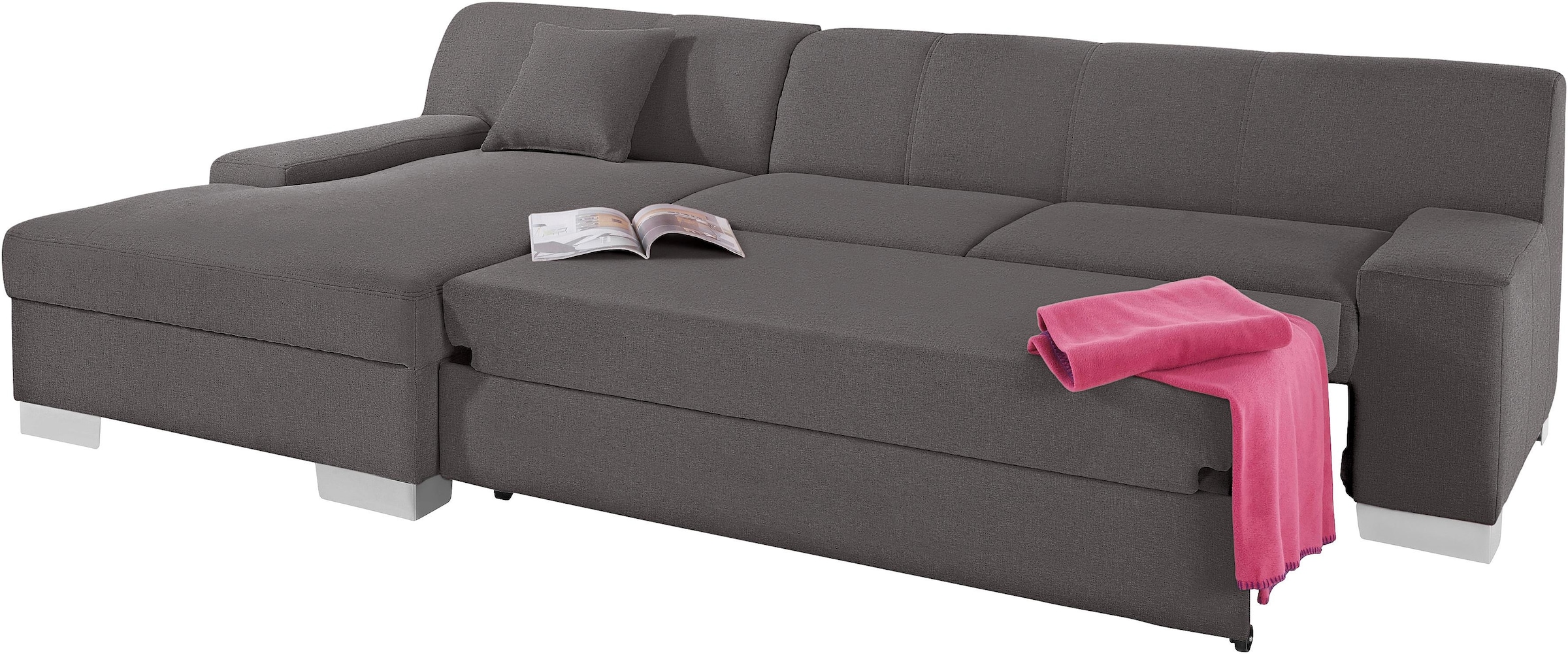DOMO collection Ecksofa »Bero, elegant und zeitlos, flache Armlehnen, L-Form«, fester Sitzkomfort, wahlweise mit Bettfunktion