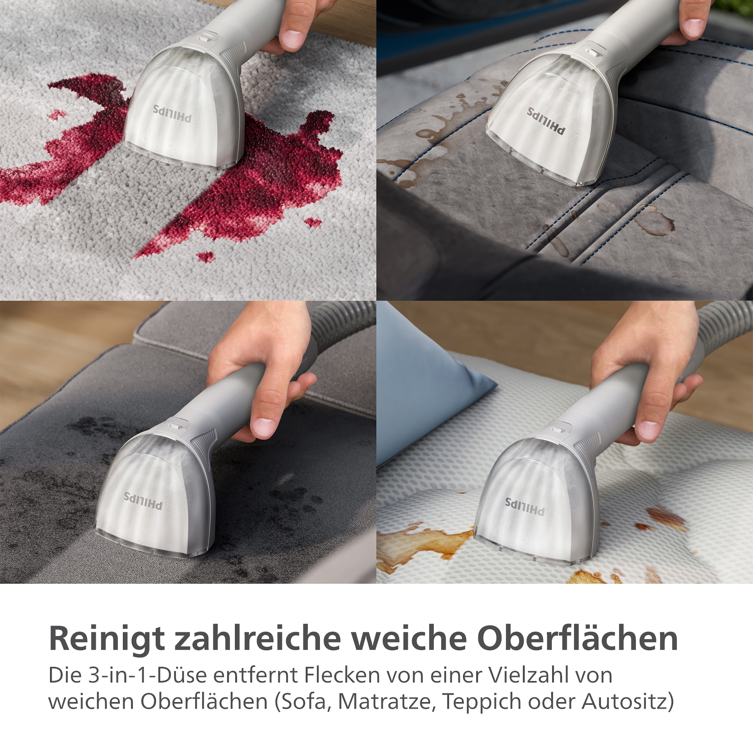 Philips Wasch-Sauger »XW3193/11 3000 Series mit 2 Bürsten unterschiedlicher Größe«, reinigt zahlreiche weiche Oberflächen, kompakt; Blau / Seidenweiß