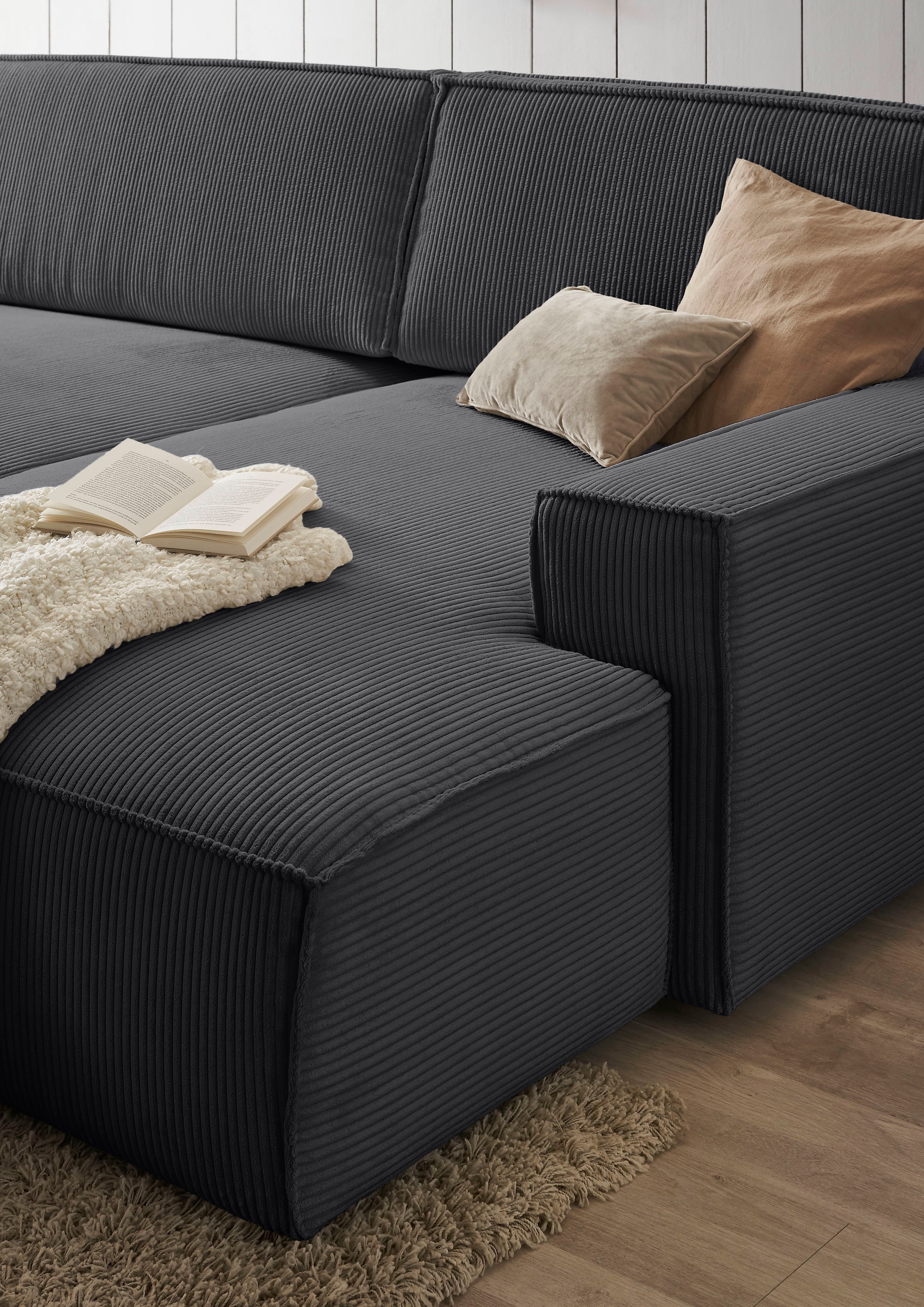 Home affaire Polsterecke »NEU: SHERWOOD XXL tief, L-Form mit Schlaffunktion, Big-Sofa mit Hocker« stellbar zum Schlafsofa (Krokodilverbinder), Cord, Leinenoptik,