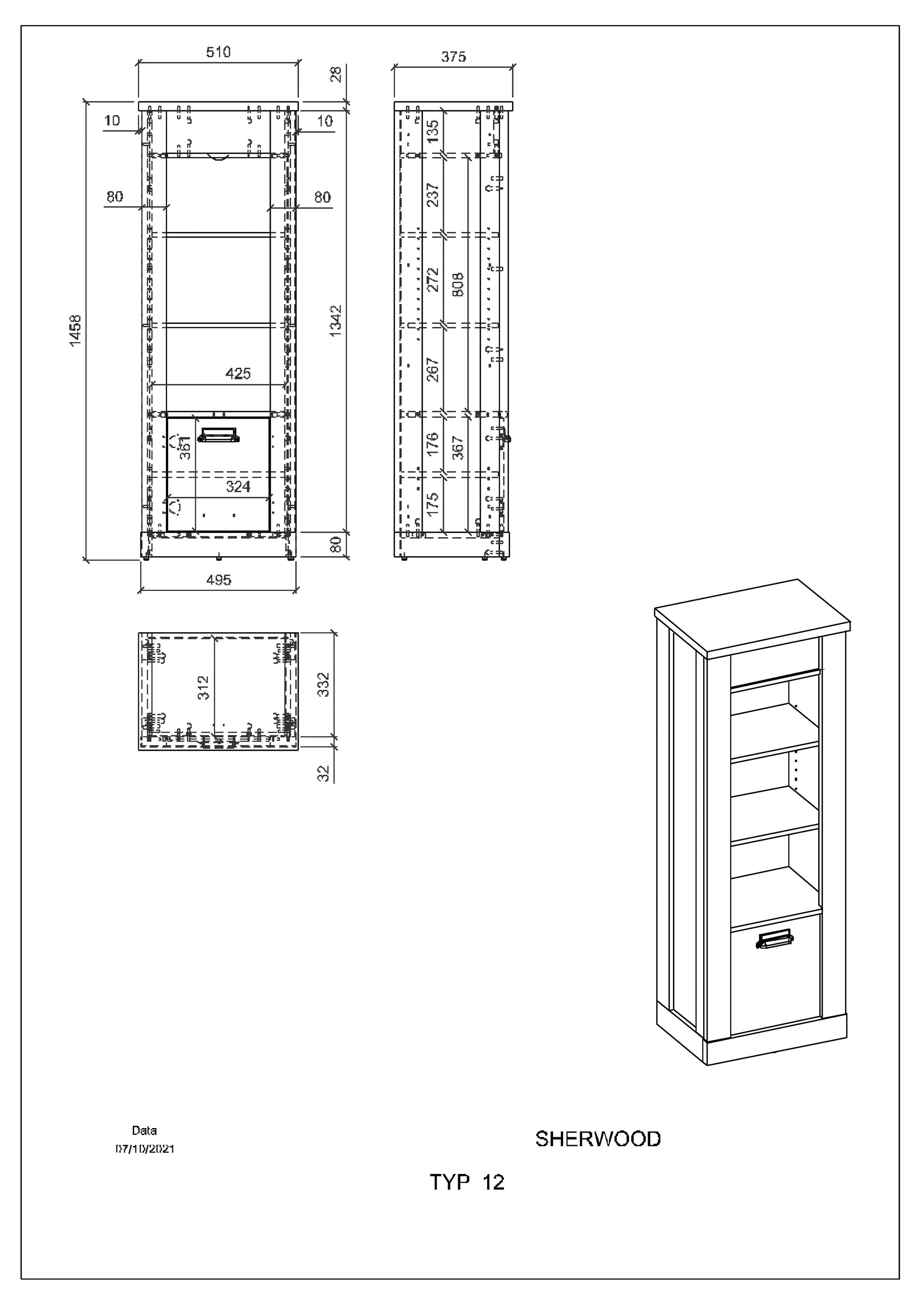 Home affaire Wäscheschrank »SHERWOOD Hochkommode Kommode Schrank«, in modernem Holz Dekor, mit Apothekergriffen aus Metall, Höhe 146 cm
