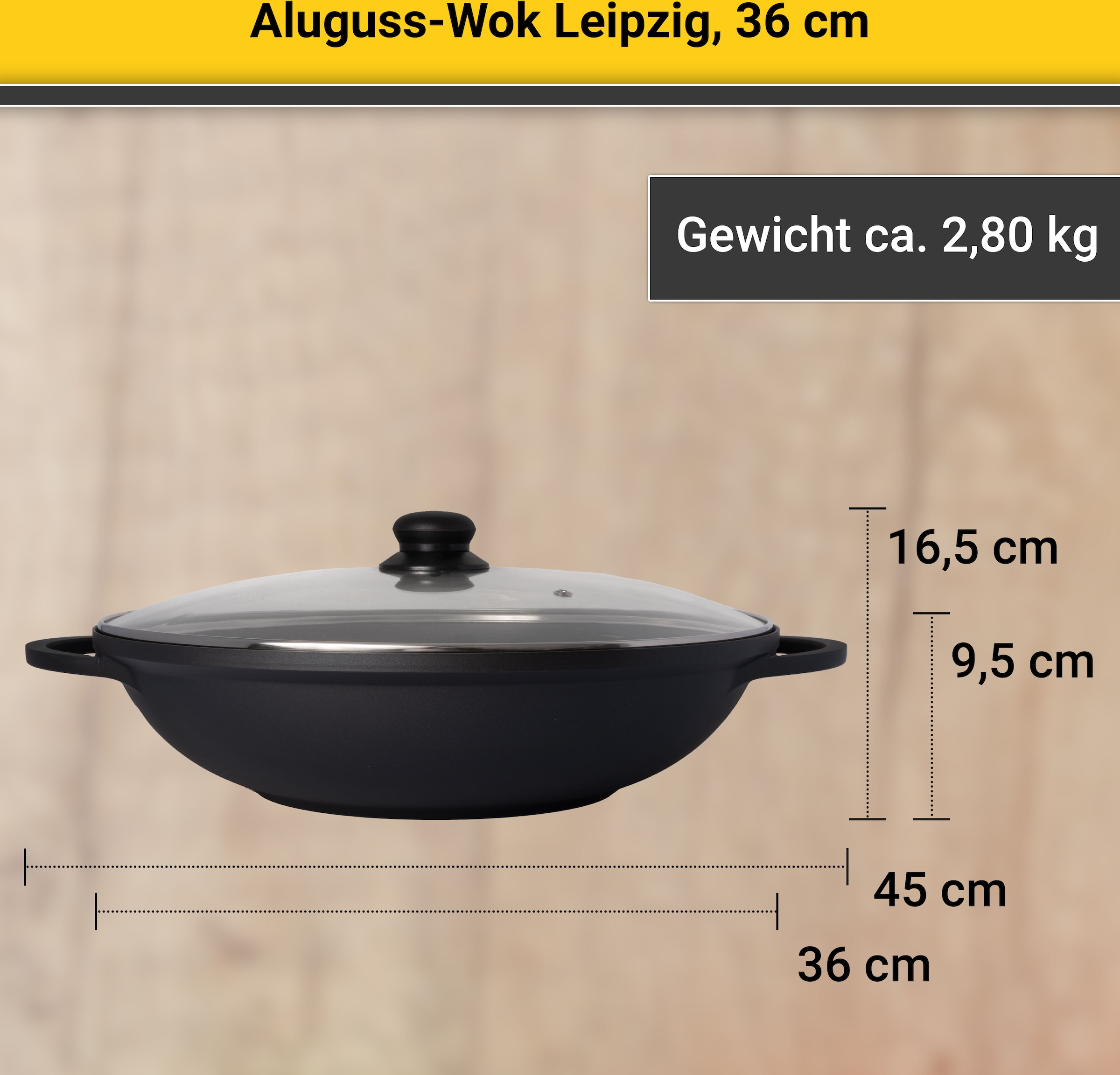 Krüger Wok, Aluminiumguss, (1 tlg.), 36 mit Ø 3 cm Garantie XXL Jahren