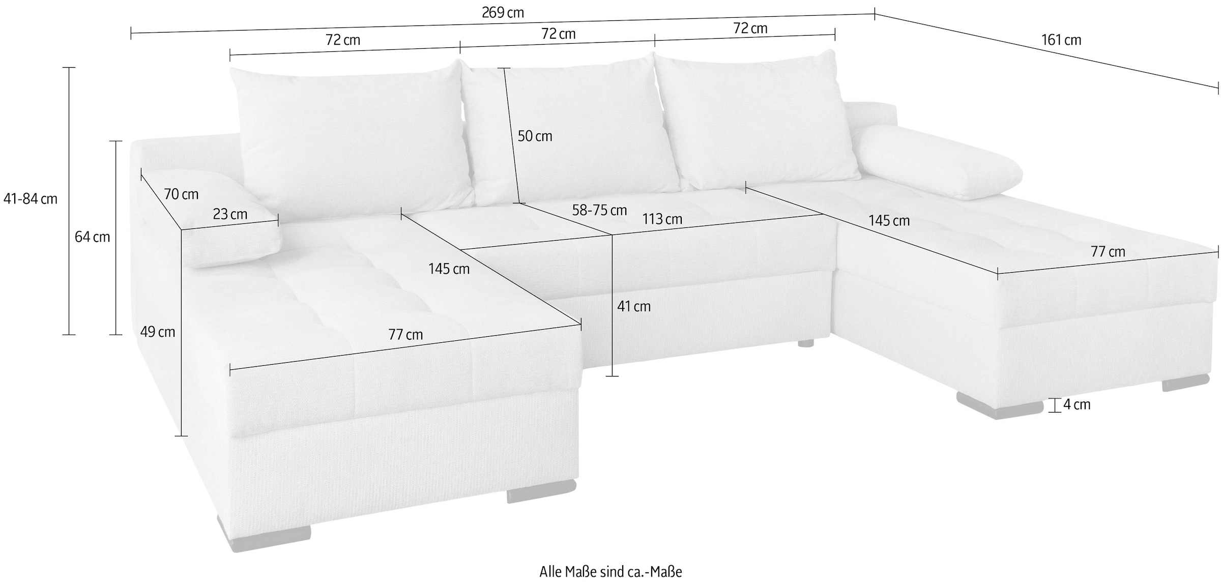 OTTO home Wohnlandschaft »Home System U-Form, von B: 269-352 cm wählbar, 6 Varianten zur Auswahl« mit Bettfunktion, Bettkasten & Zierkissen, Federkern