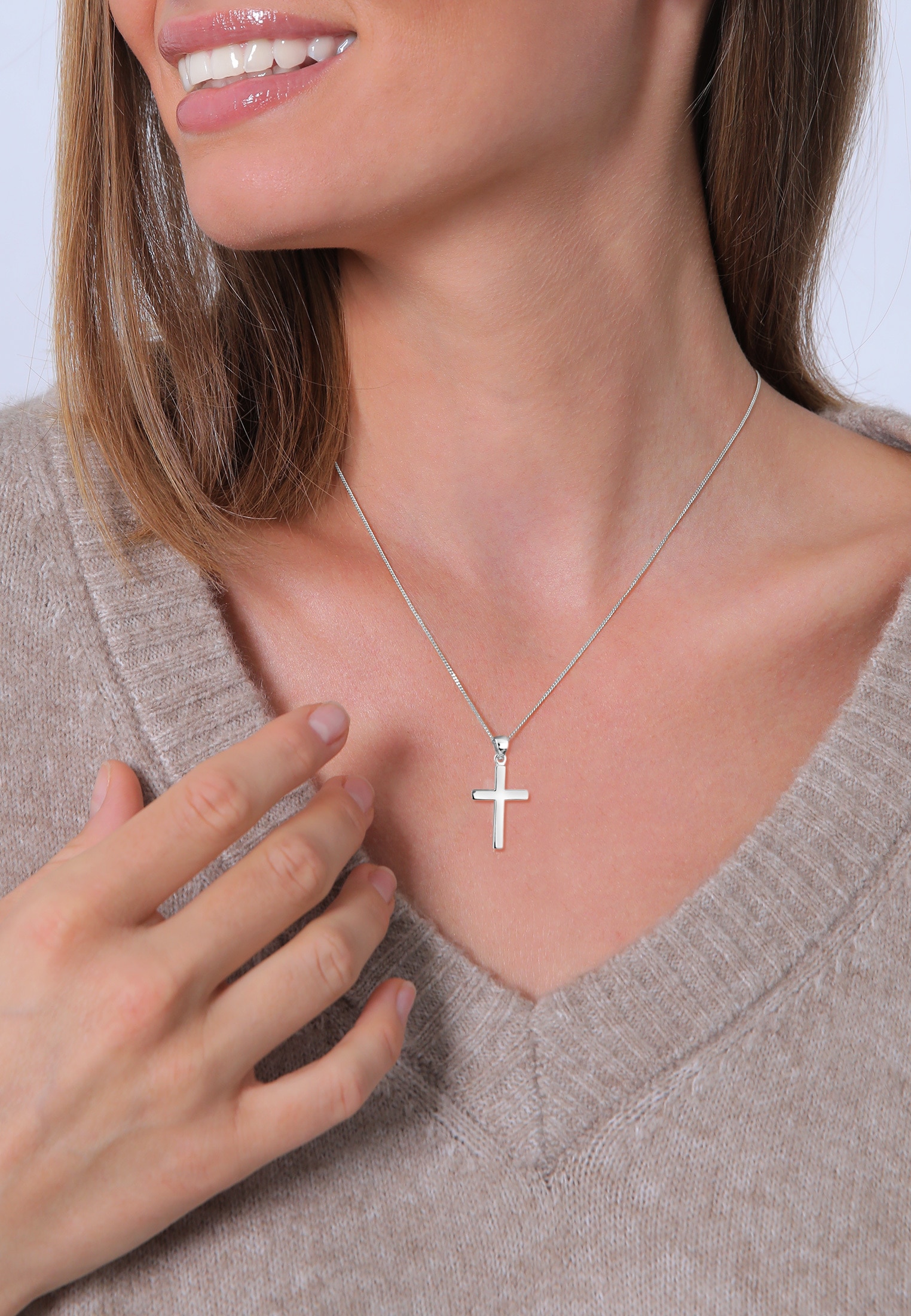 Elli Kette mit Anhänger »Halskette Kreuz Symbol Kommunion Konfirmation 925 Silber«