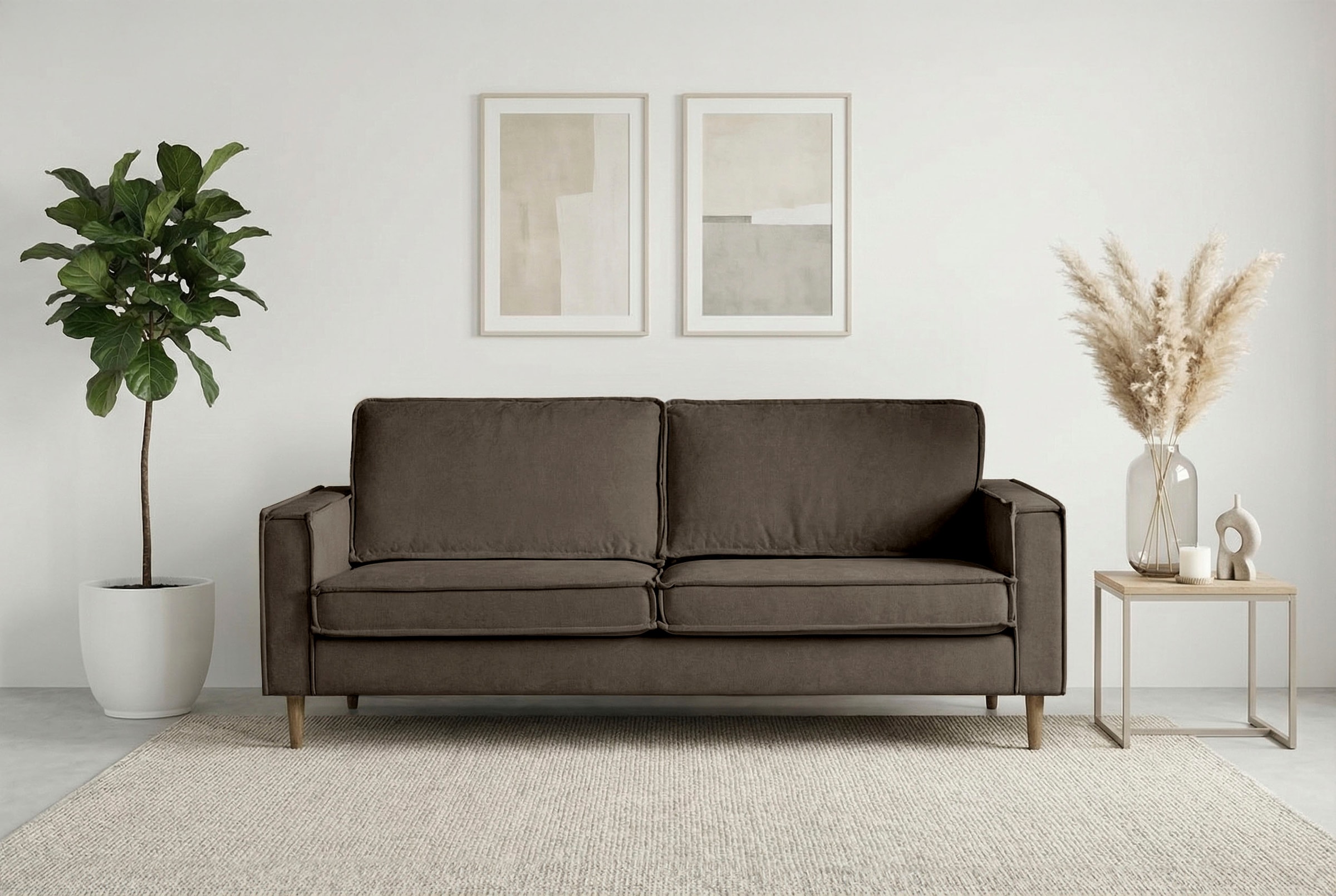 Home affaire 3-Sitzer »Pinto Skandi, 206 cm, Chenille, Struktur« mit Keder, Massivholzfüße Eiche geräuchert, Wellenunterfederung