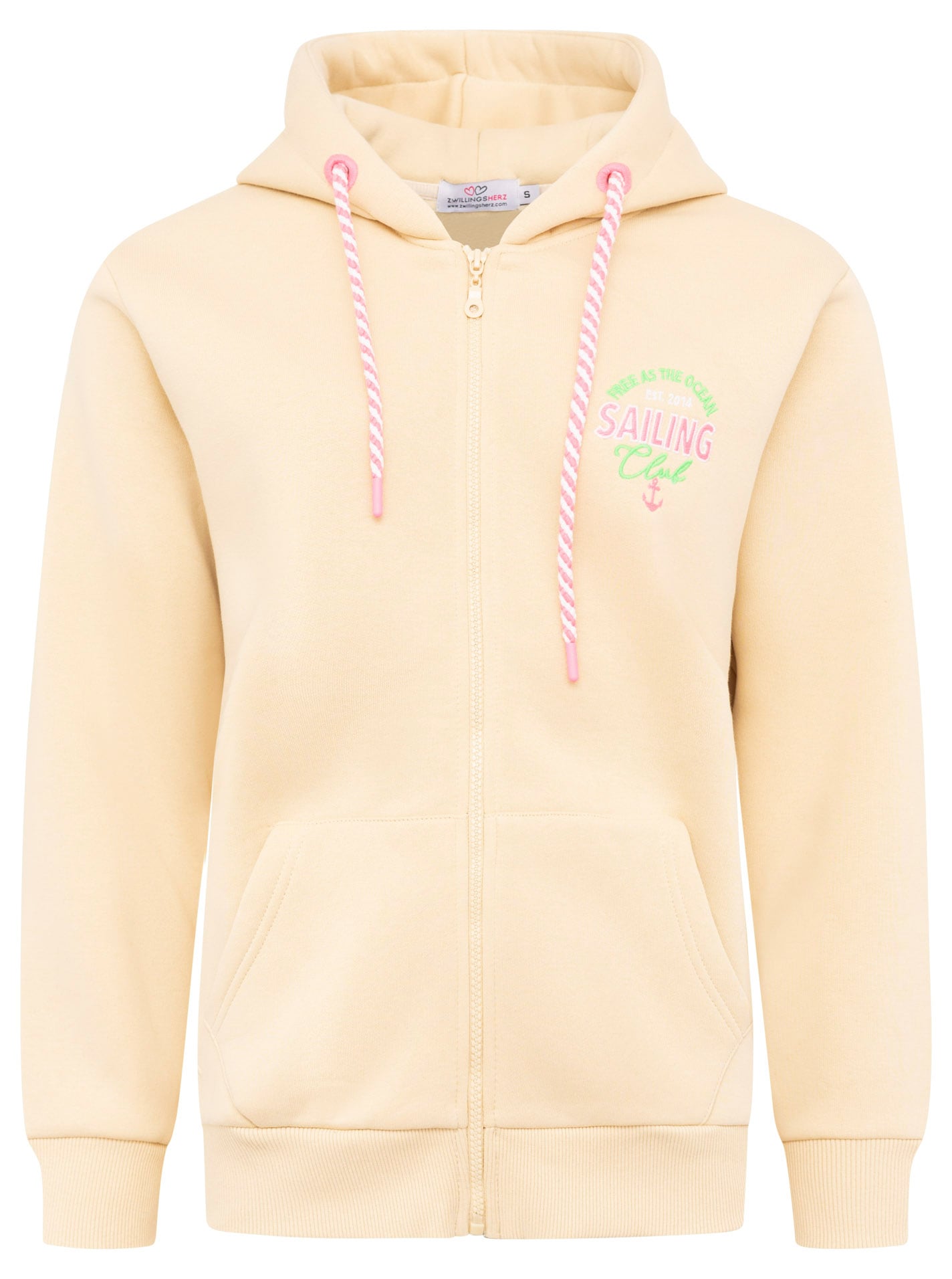 Zwillingsherz Kapuzensweatjacke »"Sailing Club"«, Kapuzensweatjacke mit großer SAILING Applikation am Rücken und Tasche