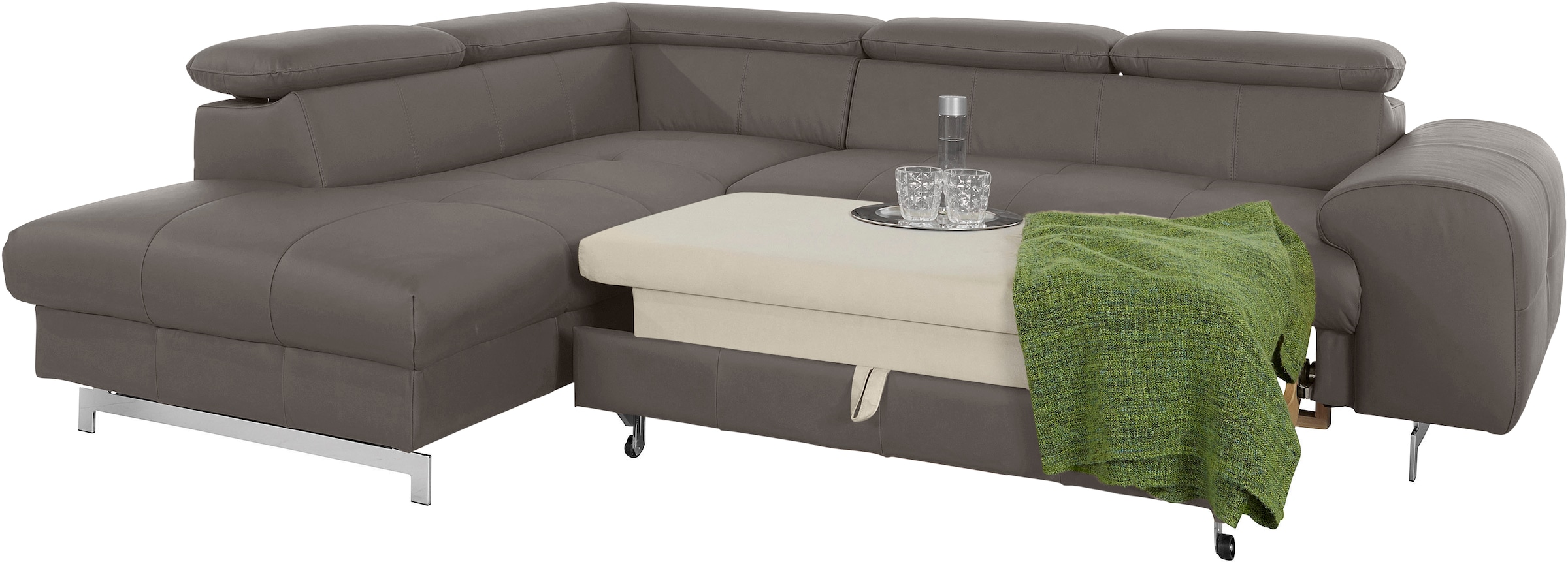 COTTA Ecksofa »Chef L-Form«, mit Kopfteilverstellung, edle Metallkufen, wahlweise mit Bettfunktion