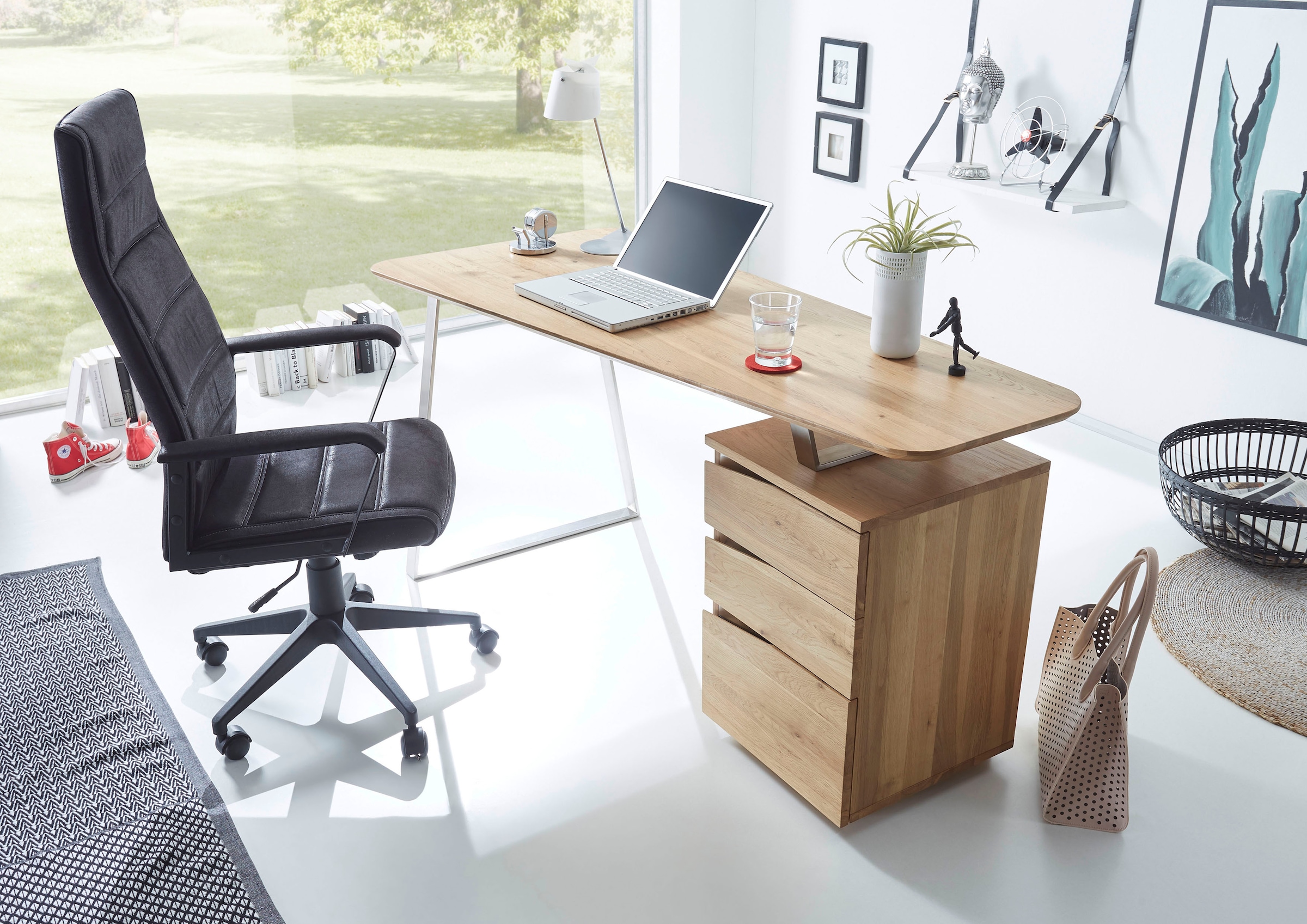 MCA furniture Schreibtisch Massivholz geölt, »Tori«, Rechnung auf Schubladen, Asteiche Breite cm bestellen mit 3 150