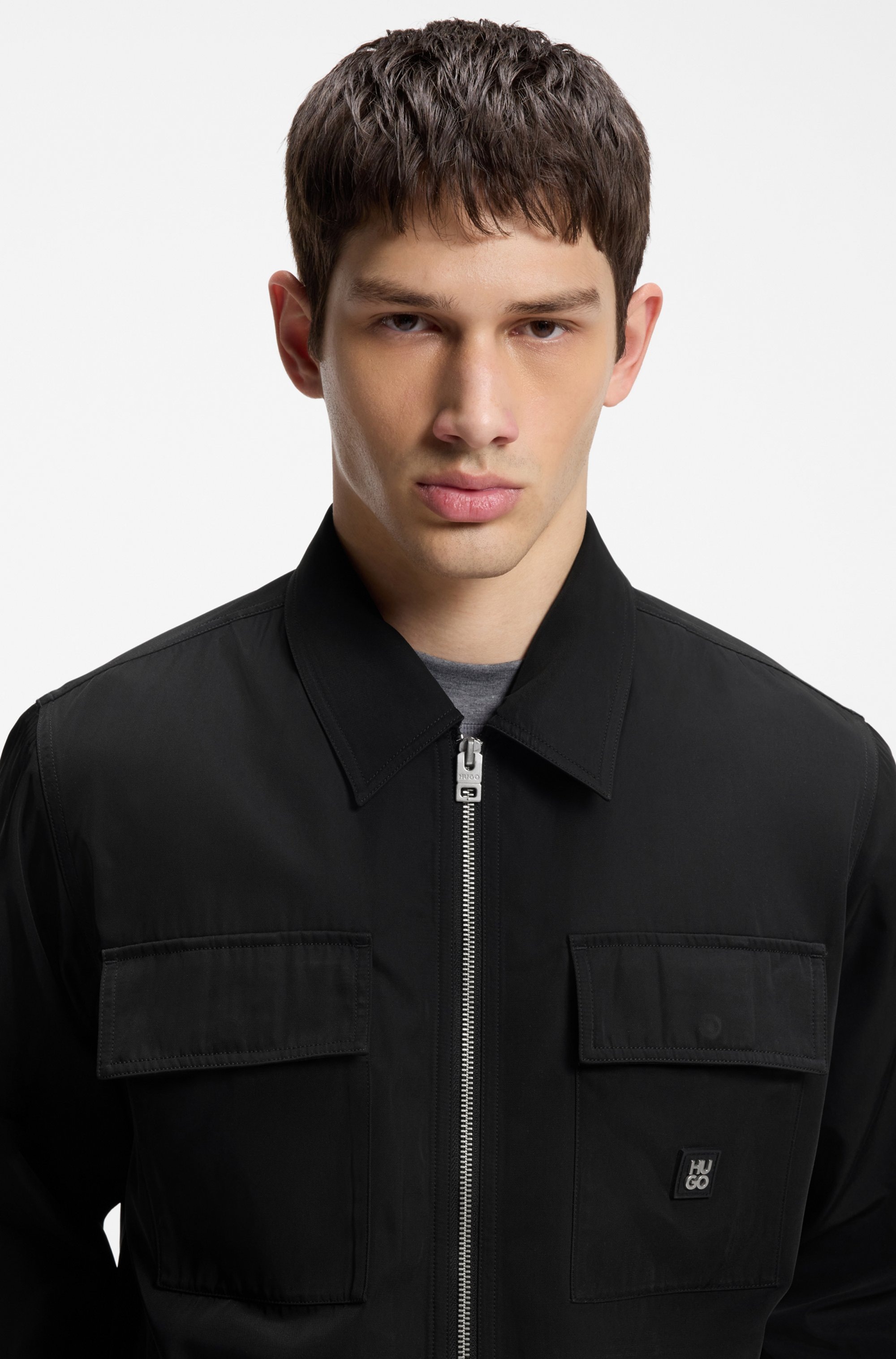 HUGO Outdoorhemd »Elack« Oversize Fit, kürzer geschnitten, wasserabweisend, 2-Wege-Zipper