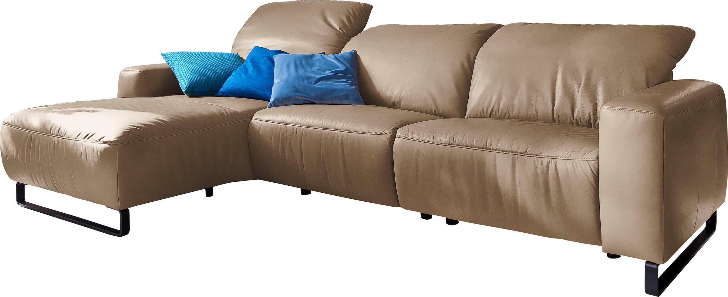 Home affaire Ecksofa »Juist L-Form« mit Kopfteilverstellung und schwarzen Metallkufen