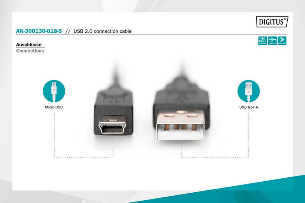 Digitus USB-Kabel »USB 2.0 Kabel Typ A-mini B (5pin) USB 2.0«, 180 cm