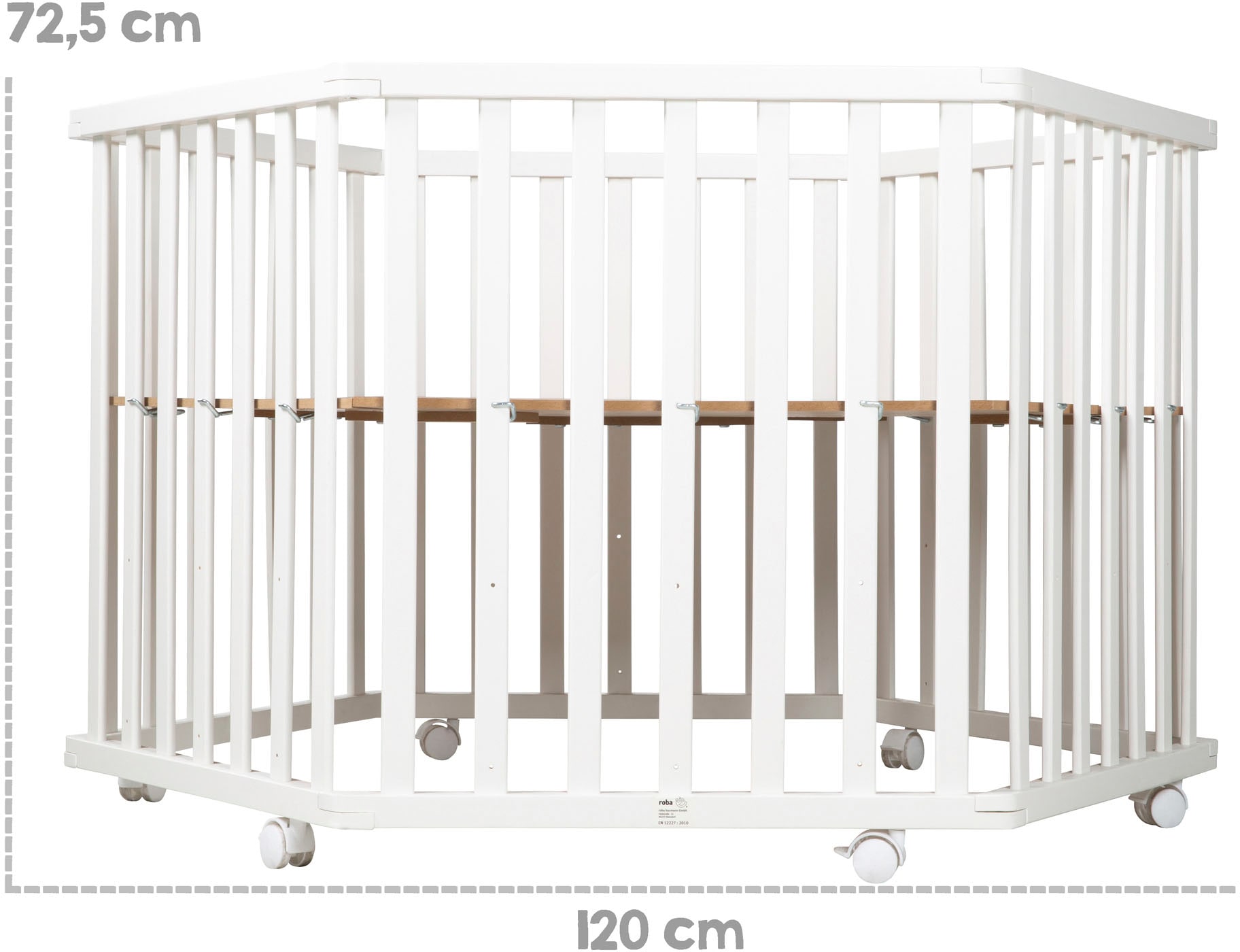 roba® Laufgitter »Rock Star Baby, 6-eckig, weiß«, bis 15 kg, mit Stoffeinlage und Nestchen; Rollen, höhenverstellbar