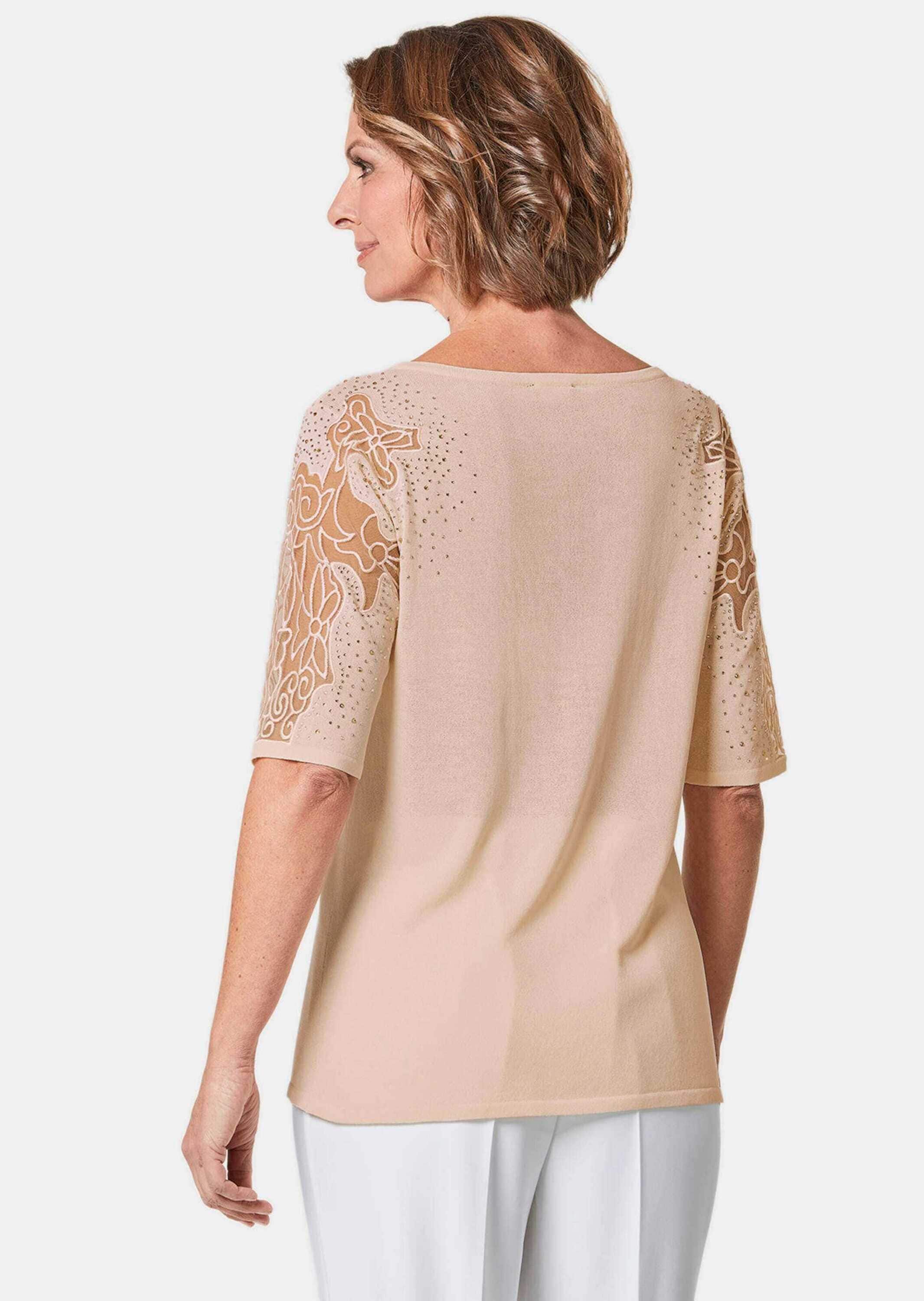 GOLDNER Rundhalspullover »Pullover mit Spitzeneinsätzen und Glanzsteinchen«