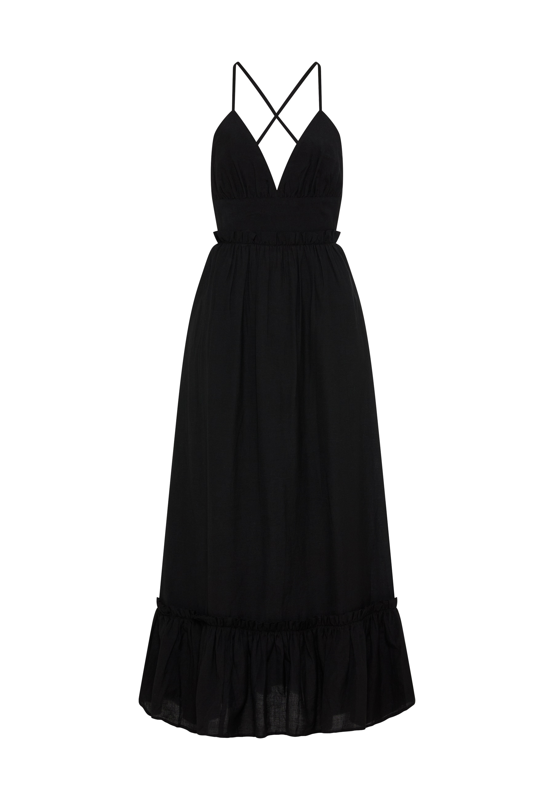 LSCN by LASCANA Maxikleid Ohne Taschen aus Webware mit Leinenanteil, Strandkleid, Boho-Kleid