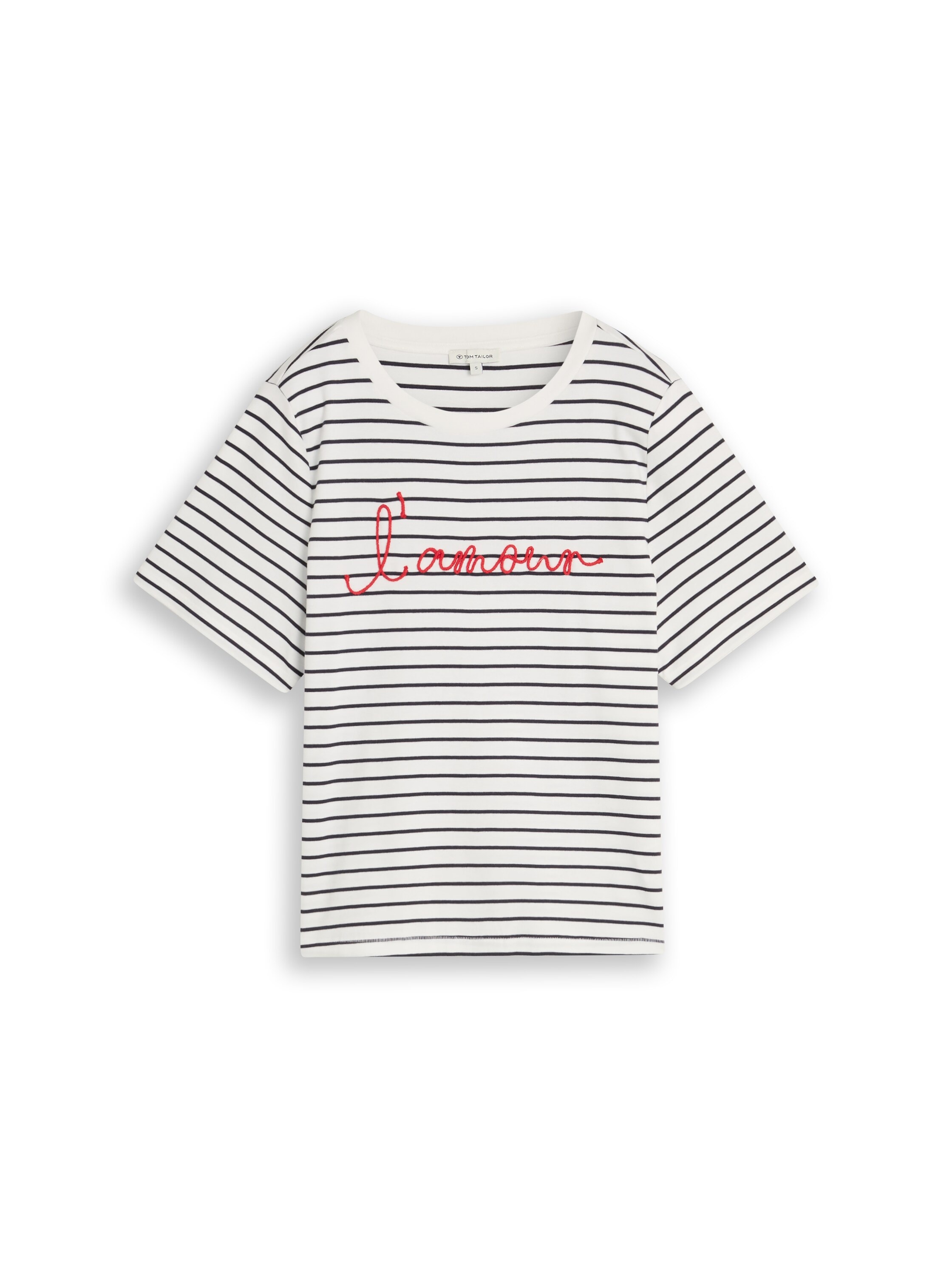 TOM TAILOR Kurzarmshirt Sommershirt im Streifen-Look und mit Workung-Stickerei