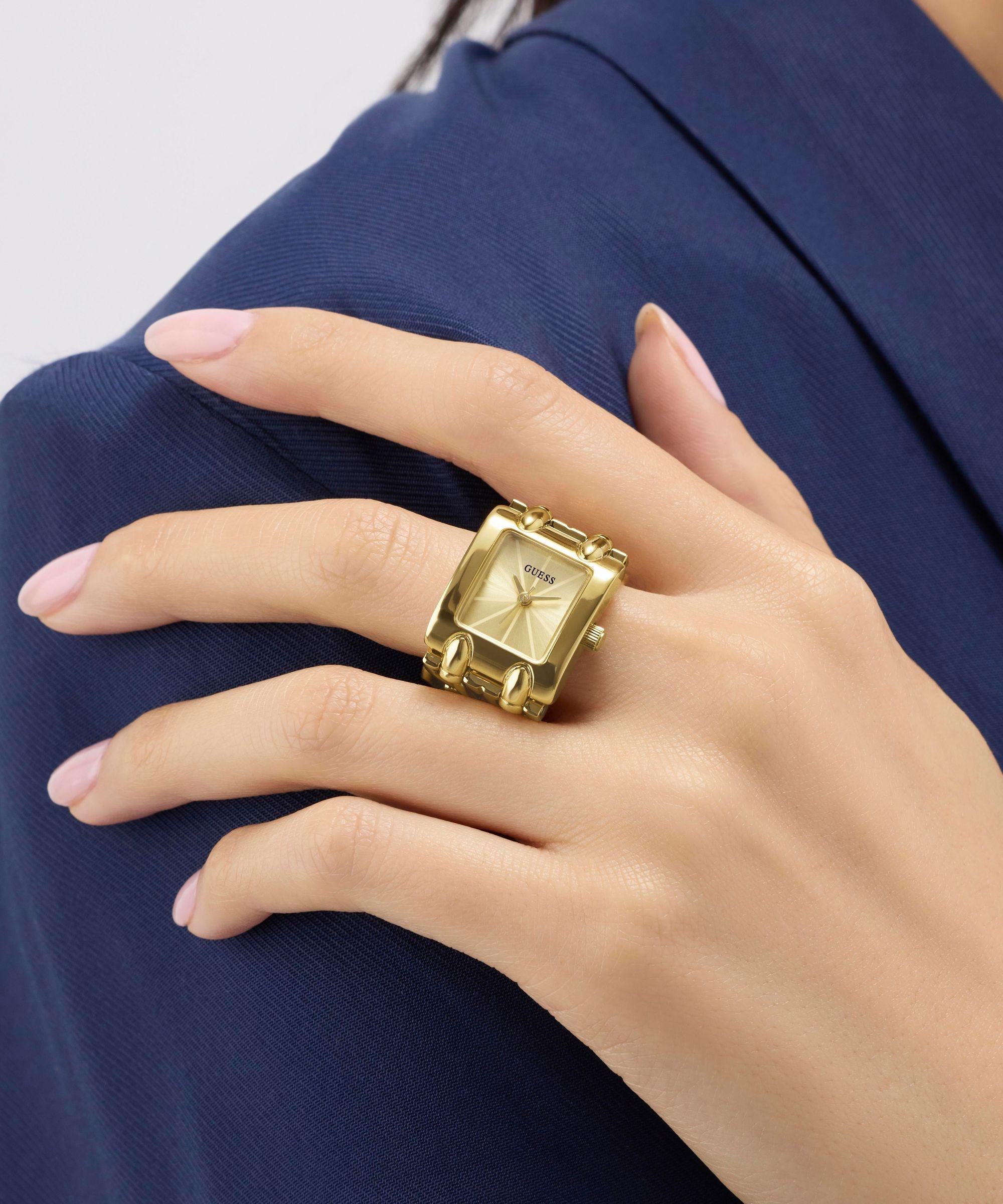 Guess Uhrenring »MOD HEAVY METAL« Quarzuhr, Damenuhr, Edelstahlringschiene, analog