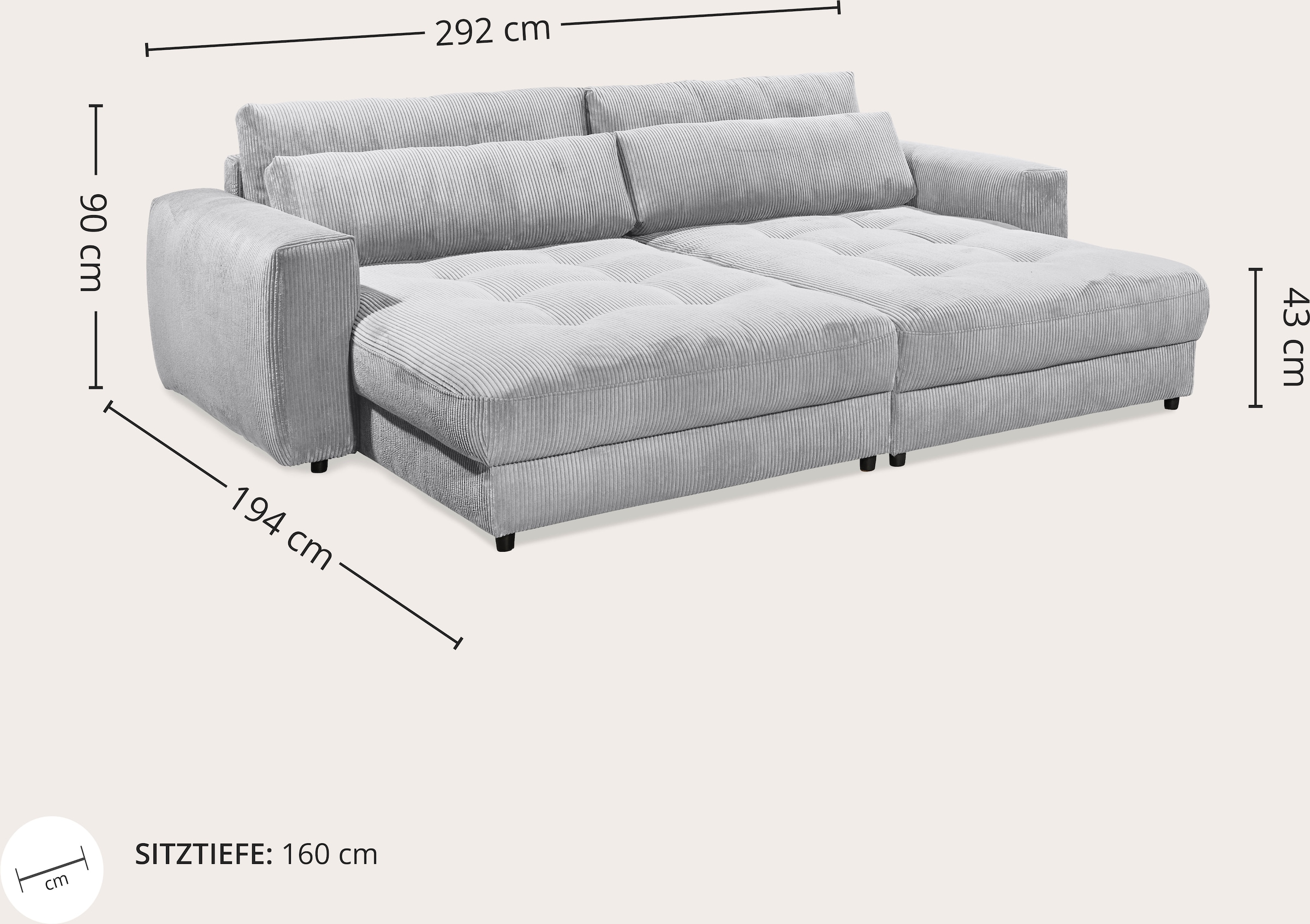 ED EXCITING DESIGN Big-Sofa »Loveseat, 2-Sitzer, Barura, Breite 292« Big-Sofa mit 2 Nierenkissen