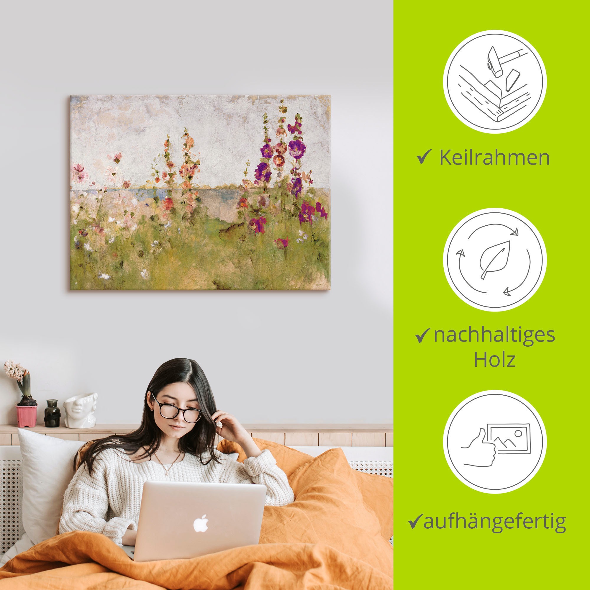 Artland Wandbild »Stockrosen am Meer«, Blumen, (1 St.), als Leinwandbild, Poster, Wandaufkleber in verschied. Größen
