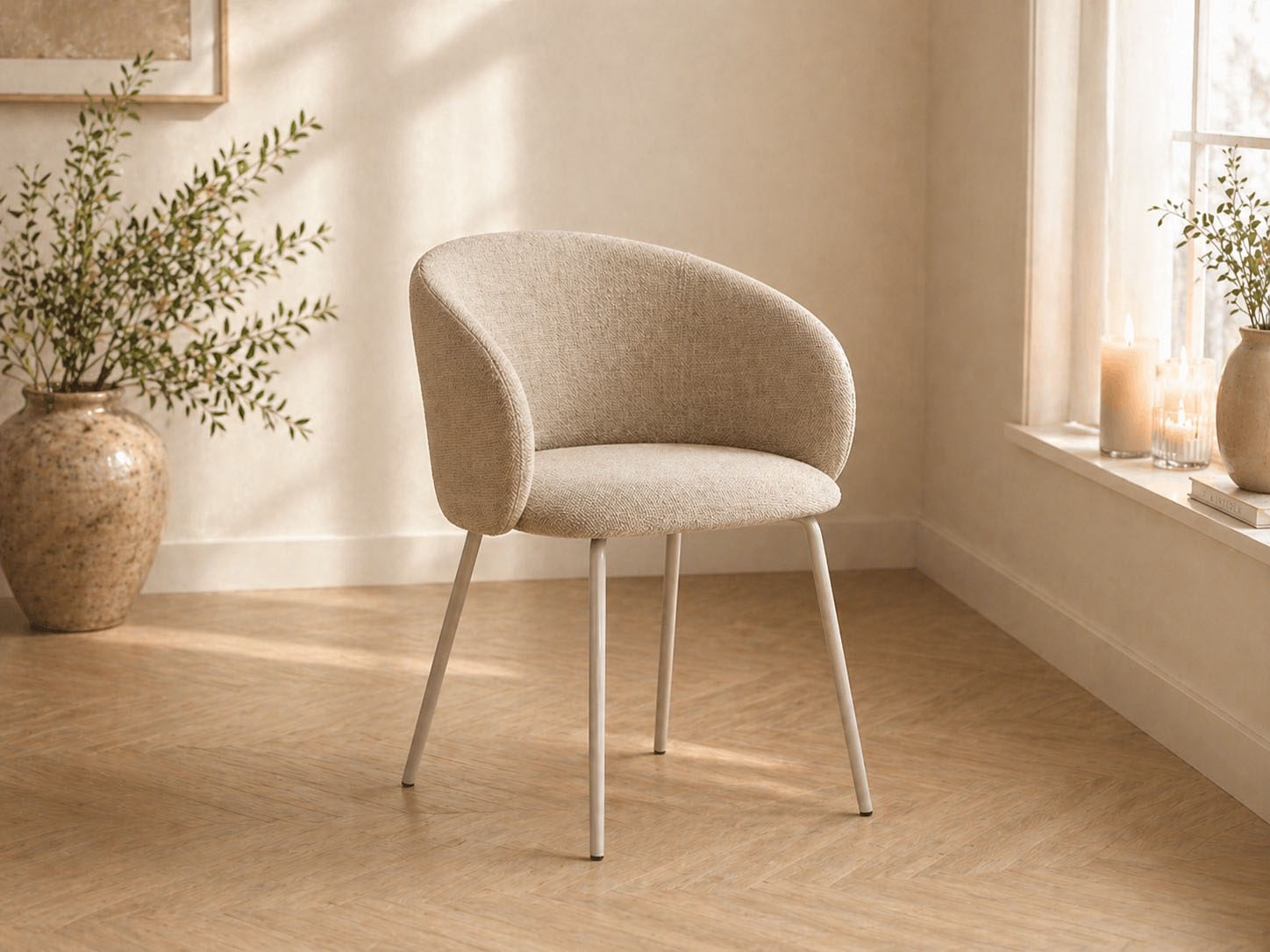 ACTONA GROUP Esszimmerstuhl »Eleanor 2er Set, gepolstert mit Armlehne, bequem, modern, beige« (Set) Skandinavisches Design, hoher Sitzkomfort & weicher Stoff