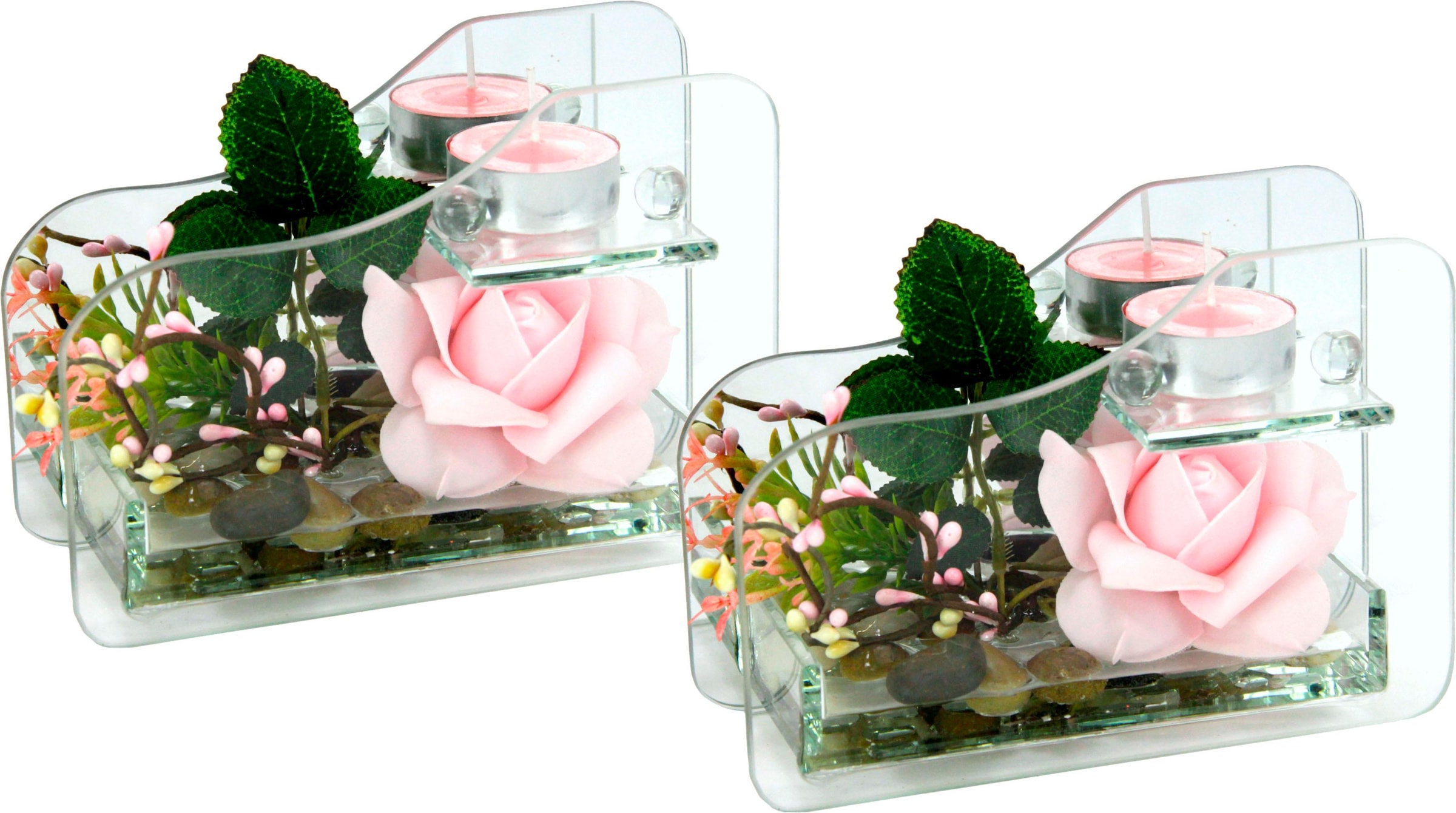 Glas I.GE.A. »Rose | online kaufen im 3 Jahren Garantie Kunstpflanze mit Teelicht« XXL mit