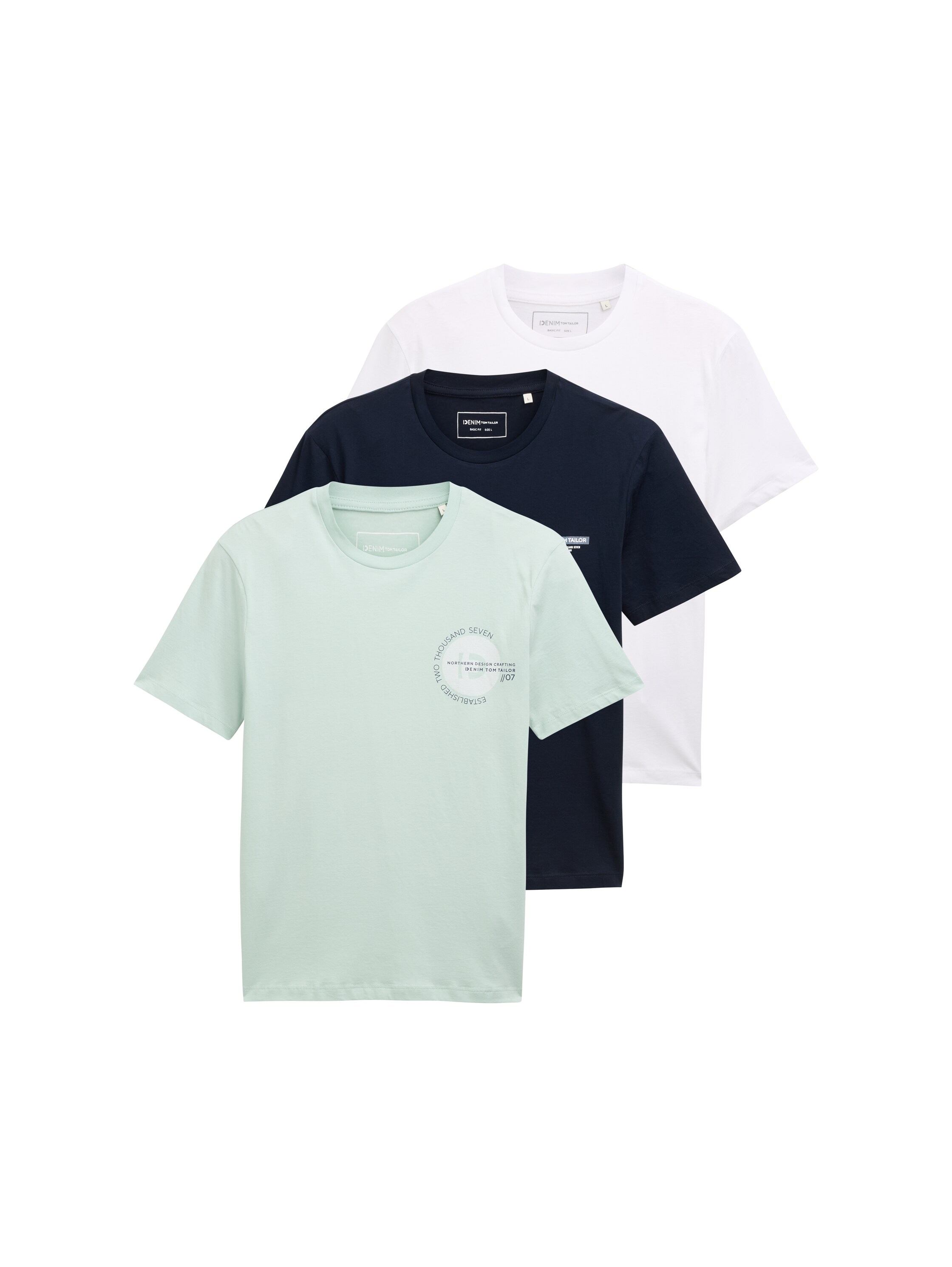 TOM TAILOR Denim T-Shirt, (Packung, 3 tlg., 3-er), mit großem Druck