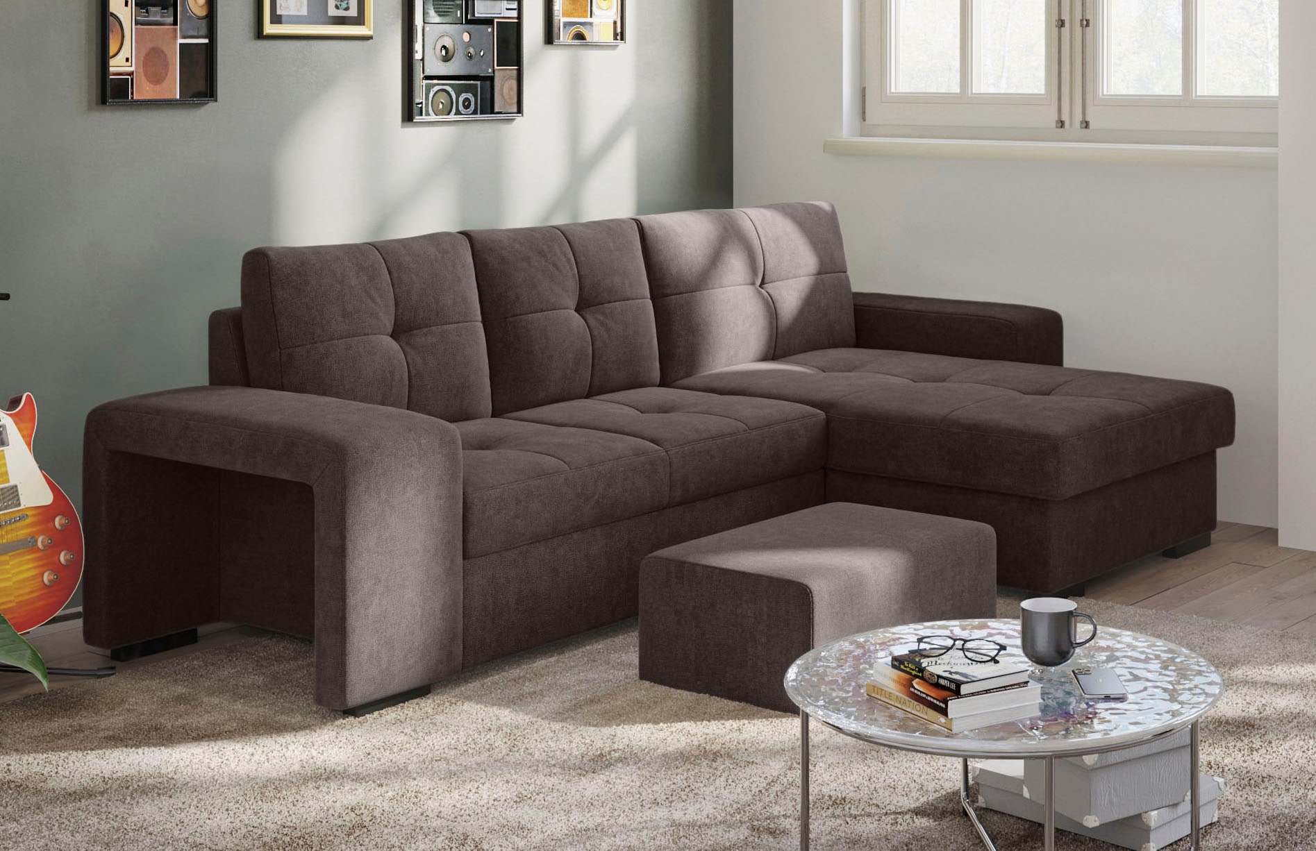 COTTA Ecksofa »Mattina L-Form«, mit Hocker, wahlweise mit Bettfunktion & Bettkasten