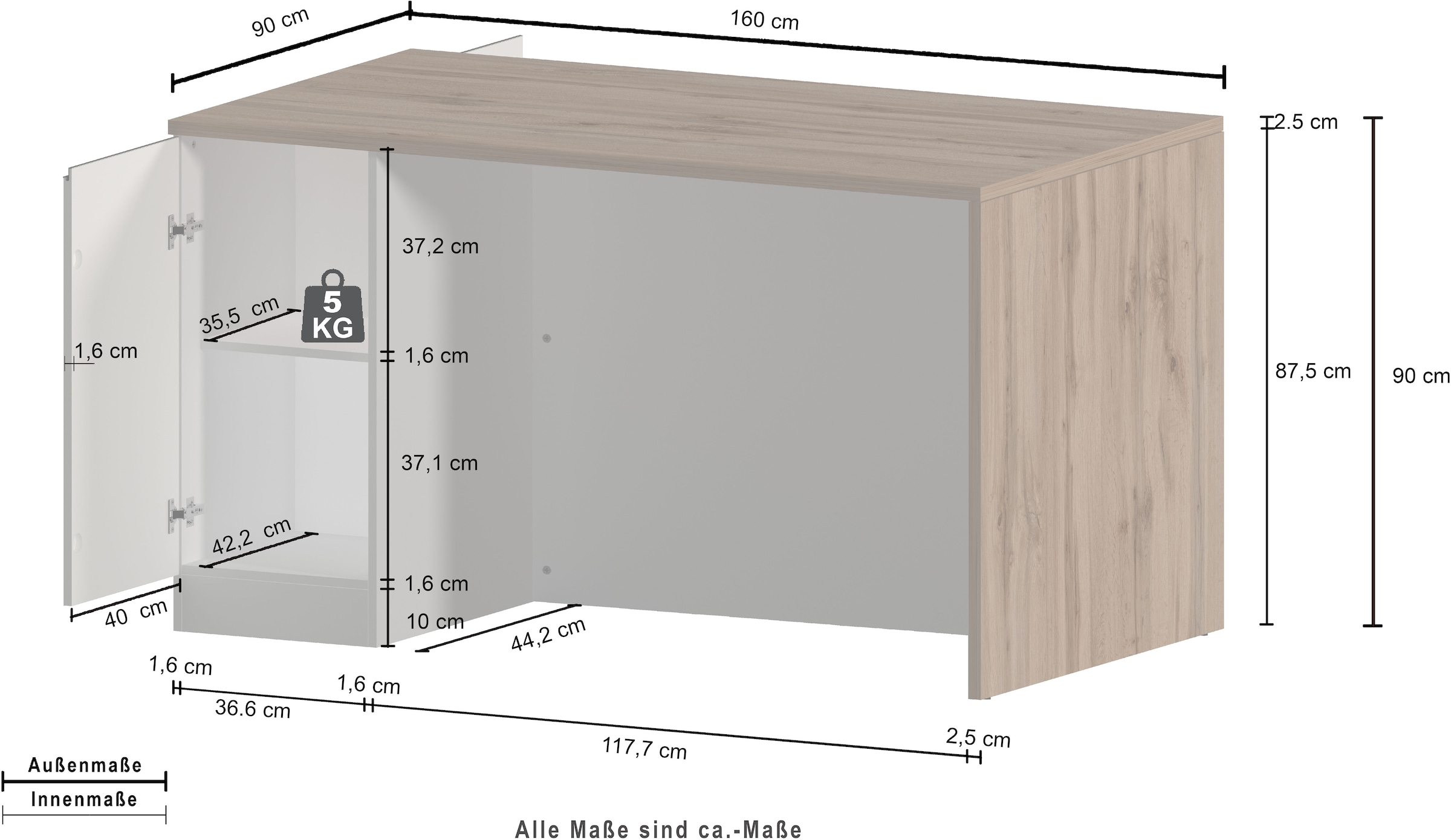 KOCHSTATION Kücheninsel »Sole,Kochinsel,Küchenarbeitsblock,Inselküche,Arbeitsinsel«, Breite 160 cm mit 2 Türen,4 Fächer, Arbeitsplatte, Aluminiumgriff