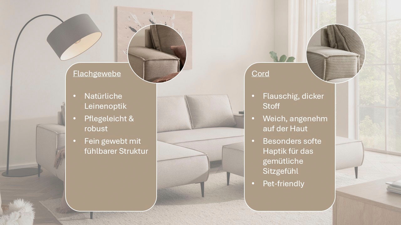 OTTO home Ecksofa »TVINNU Leinenoptik, L-Form, Breite 275 cm« wahlweise Recamiere rechts/links, schwarze Füße, bequemer Sitzkomfort