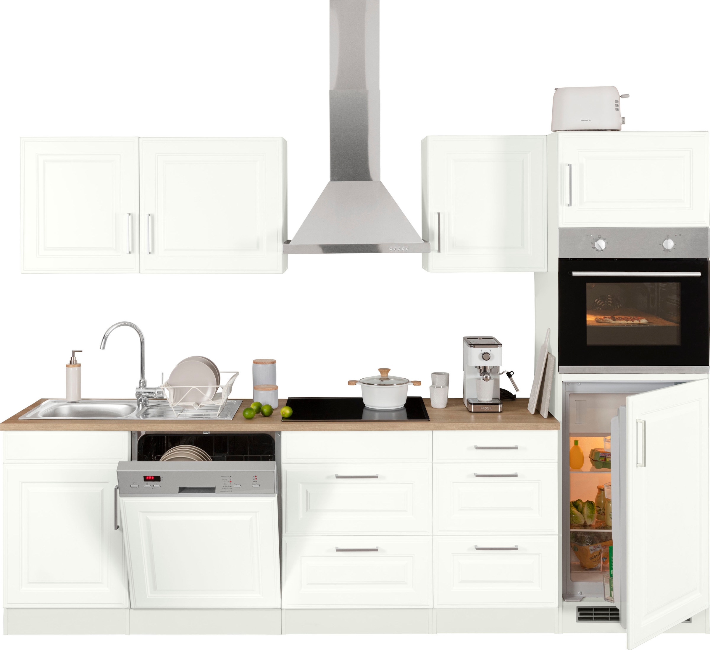 KOCHSTATION Küchenzeile »KS-Stockholm«, Breite 280 cm, mit hochwertigen MDF Fronten im Landhaus-Stil