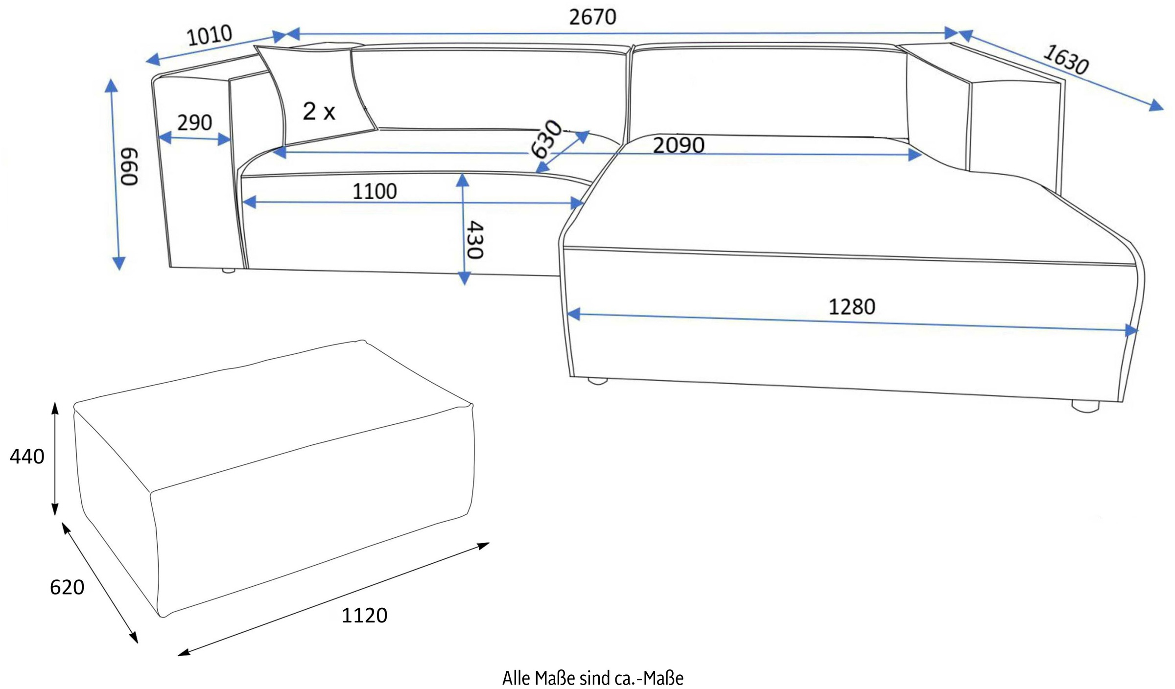 andas Polsterecke »BAKELS, Ecksofa-Set mit Hocker, L-Form mit Schlaffunktion«, Ecksofa-Set (incl. Hocker) im trendigen Megacord